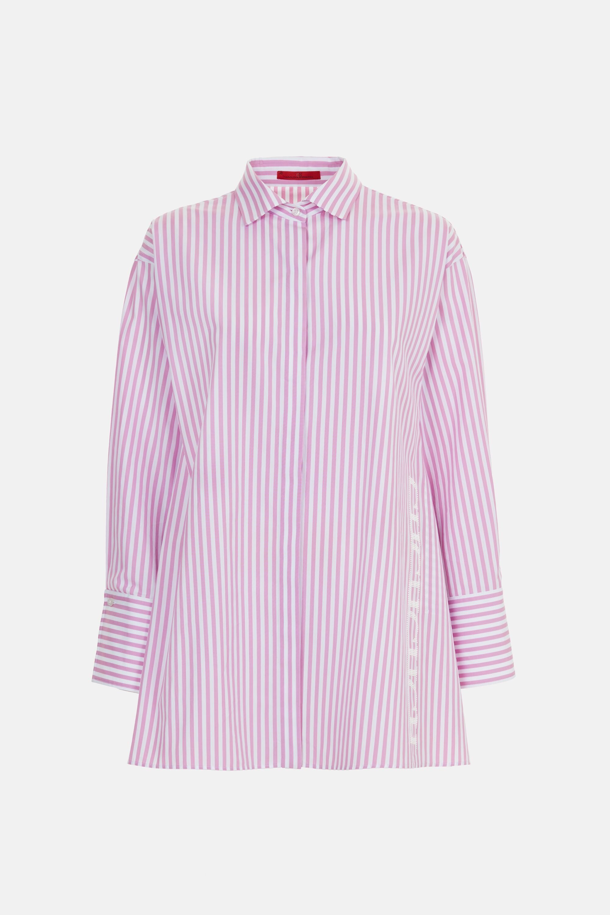 Striped Poplin A-Line Shirt with Pearls white/pink - CH Striped Poplin A-Line Shirt with Pearls white/pink - CH