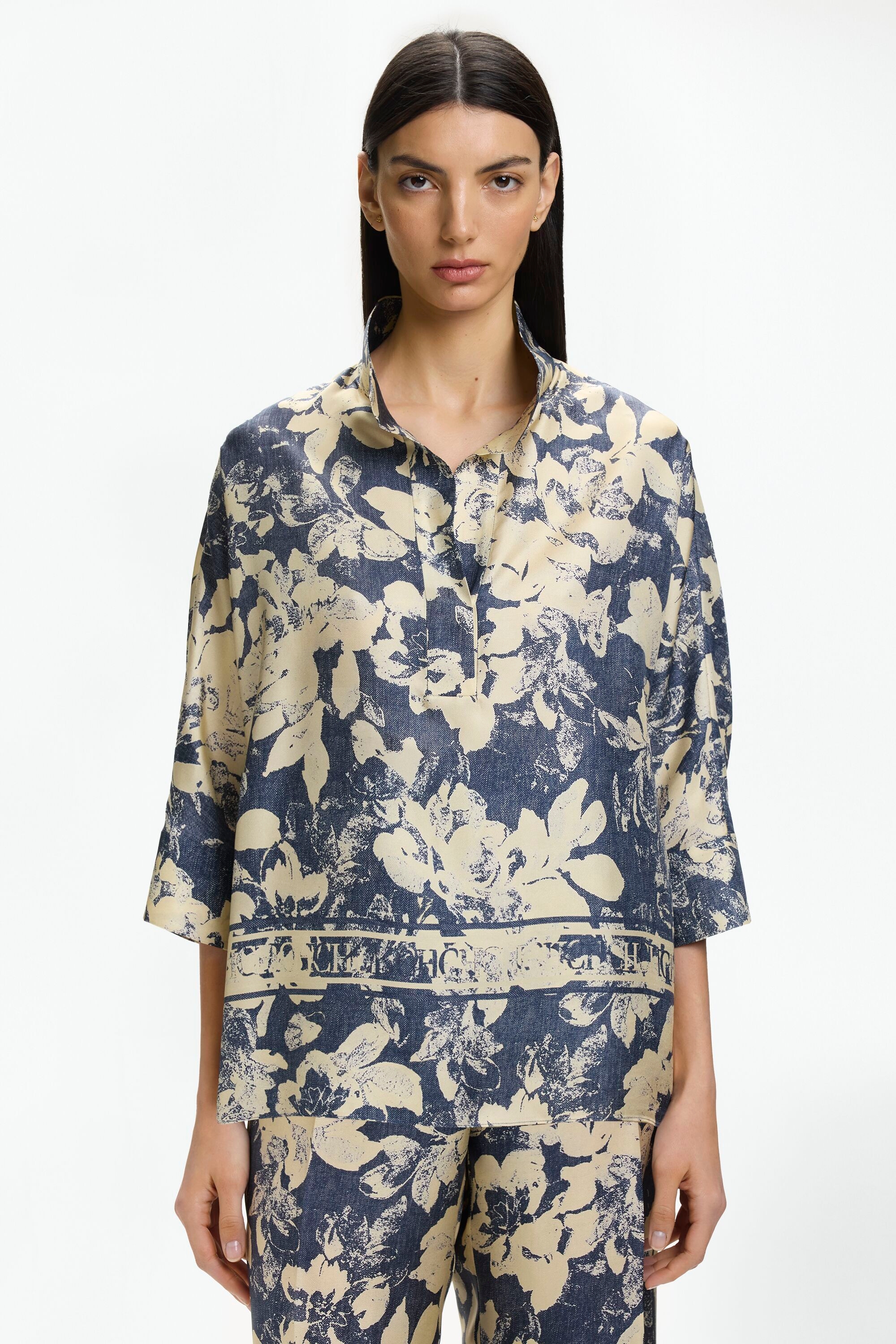 Print Silk Twill Oversize Top