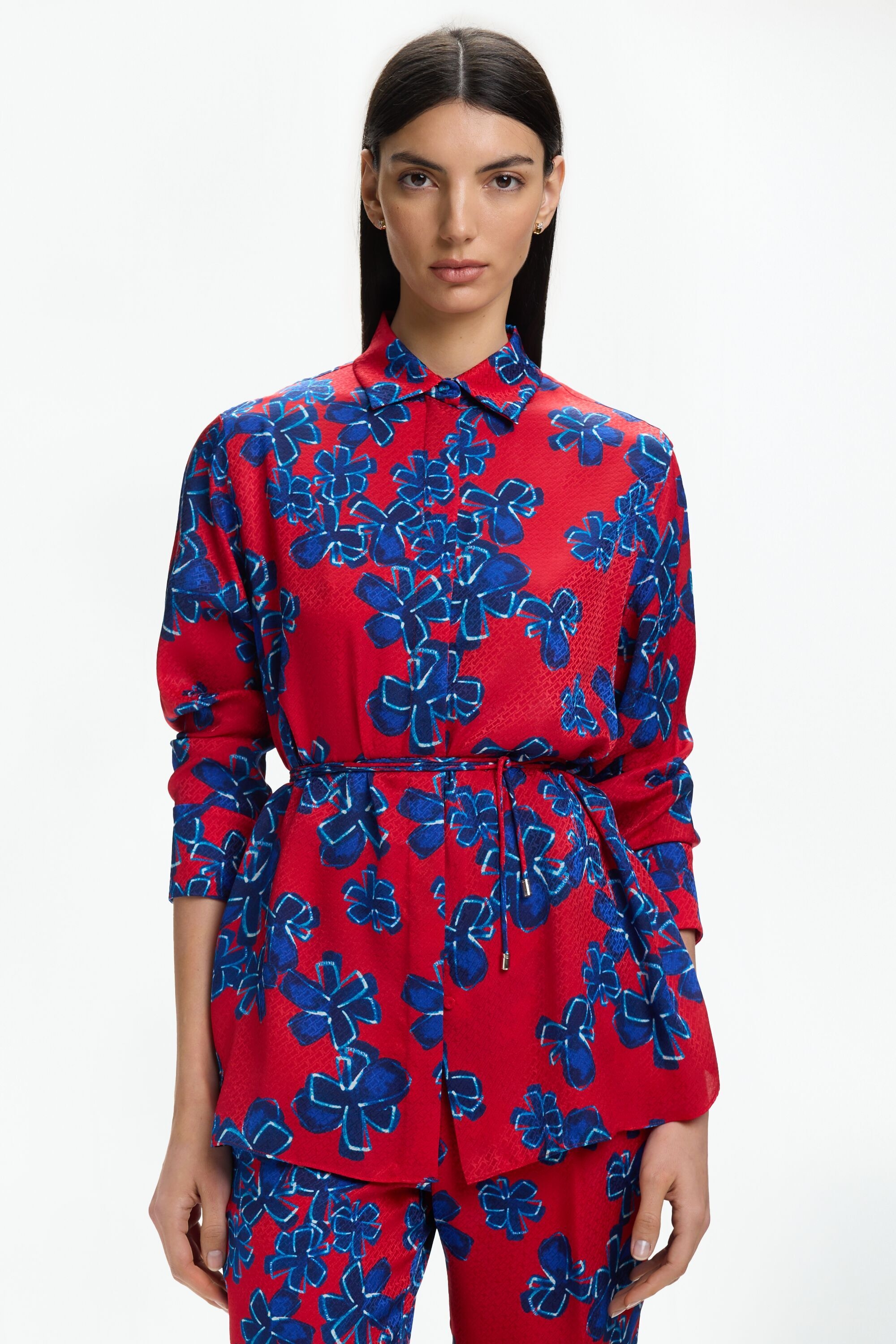 Print Jacquard Crepe de Chine Straight-Fit Shirt