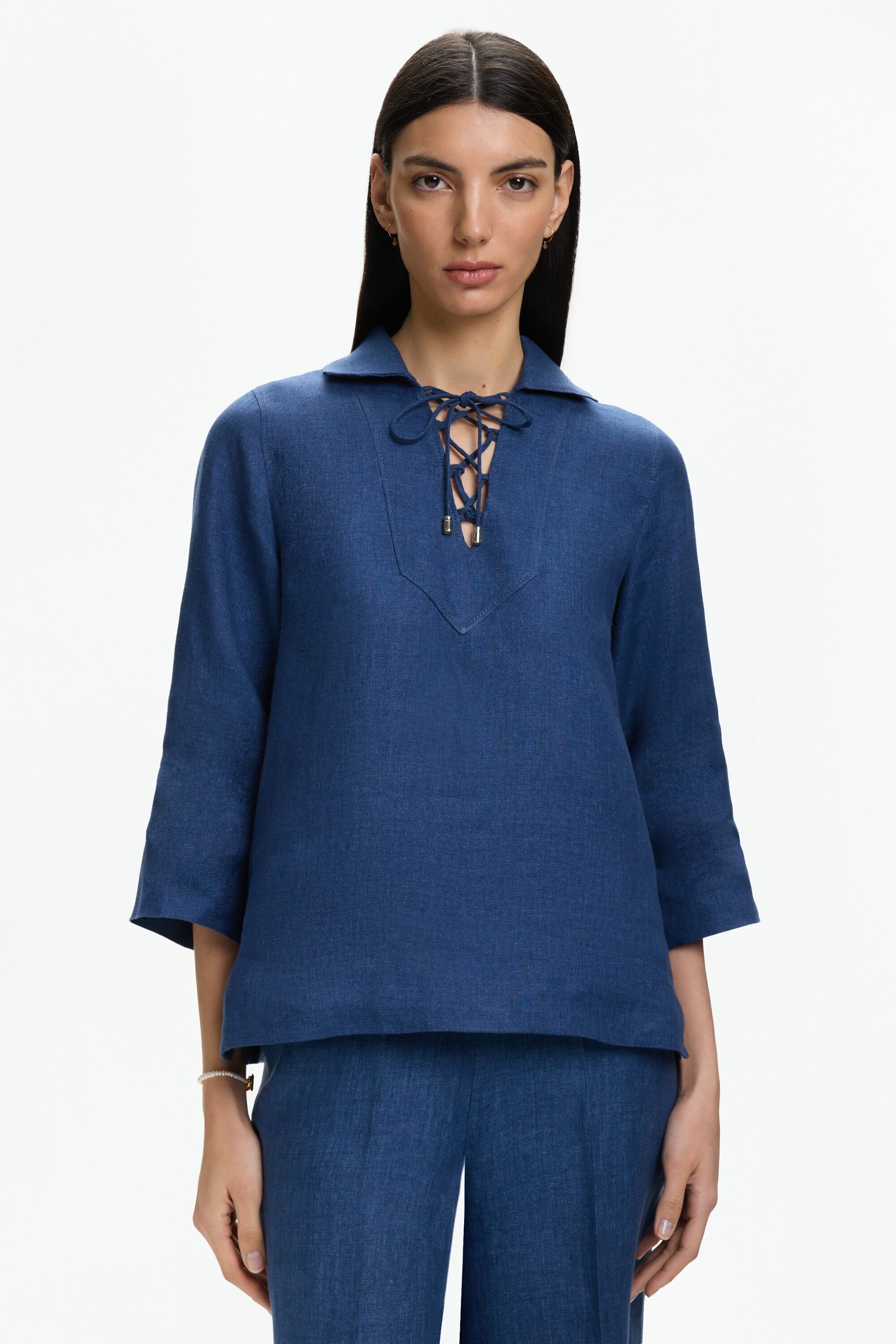 Denim-Effect Linen A-Line Top