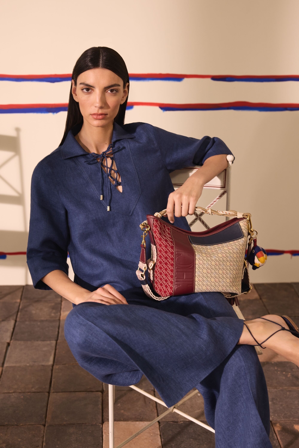DENIM-EFFECT LINEN A-LINE TOP