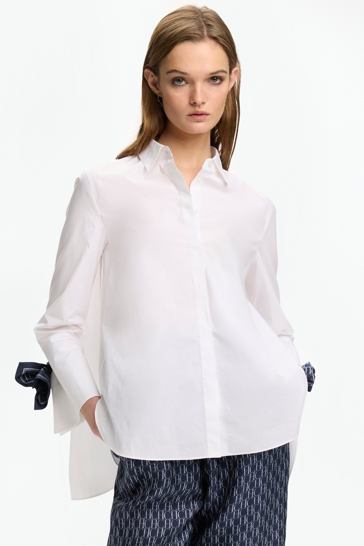 Bow-Detailed Poplin A-Line Shirt