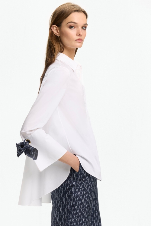 BOW-DETAILED POPLIN A-LINE SHIRT