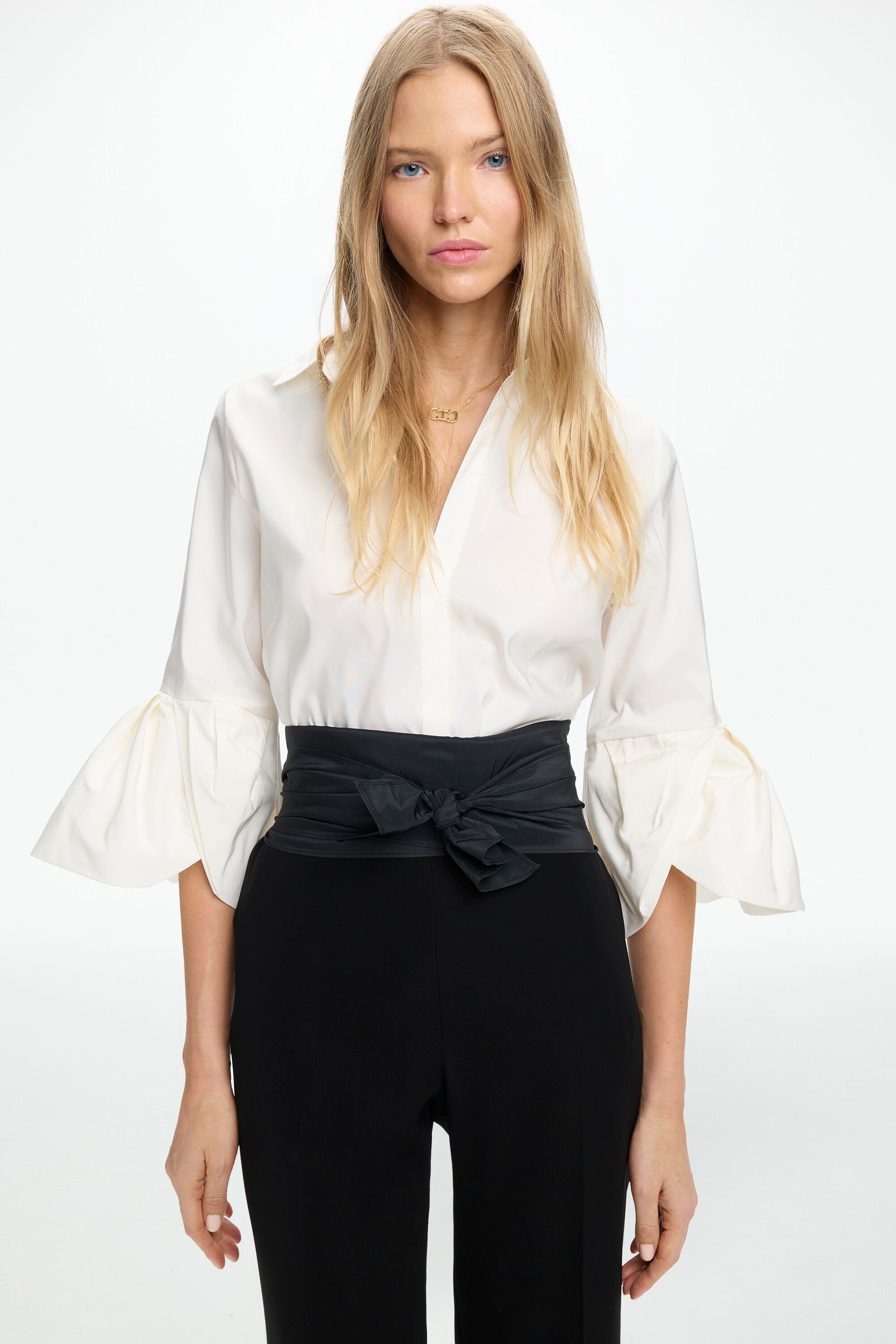 Ruffled Taffeta Fitted Shirt