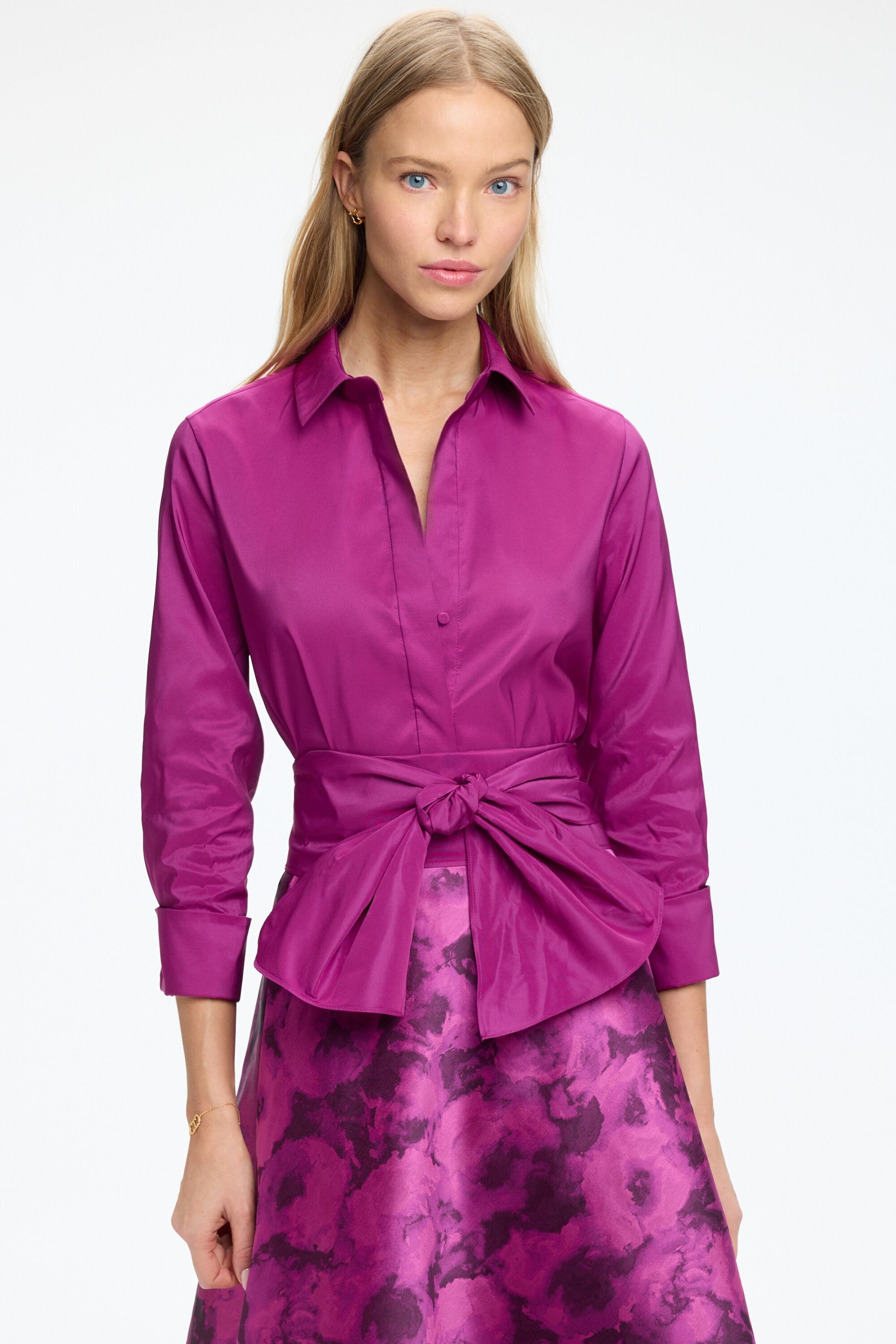 Cufflink-Detailed Taffeta Fitted Shirt