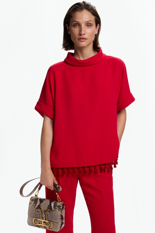 CREPE OVERSIZE TOP WITH TASSELS