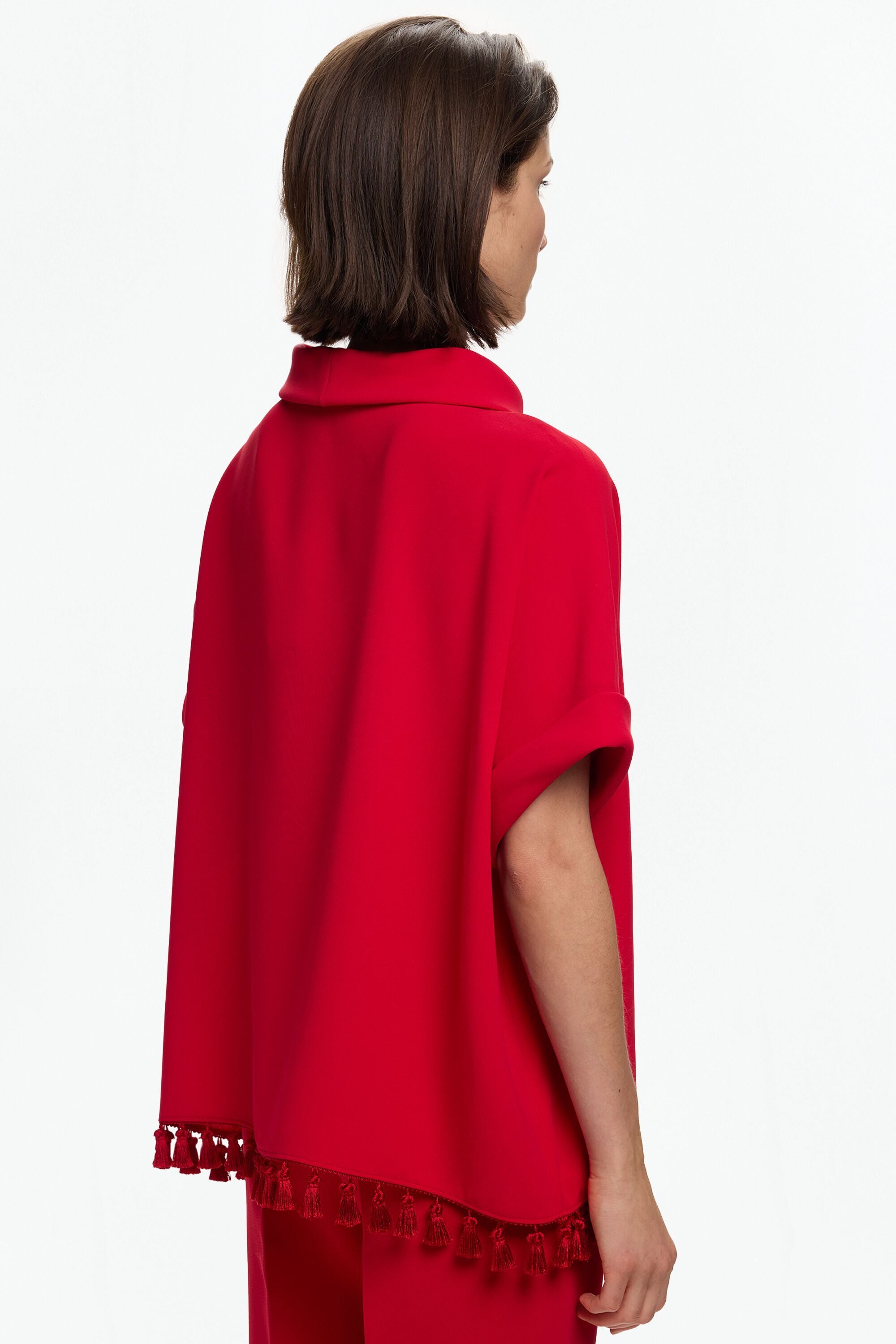 Crepe Oversize Top with Tassels red - CH Carolina Herrera