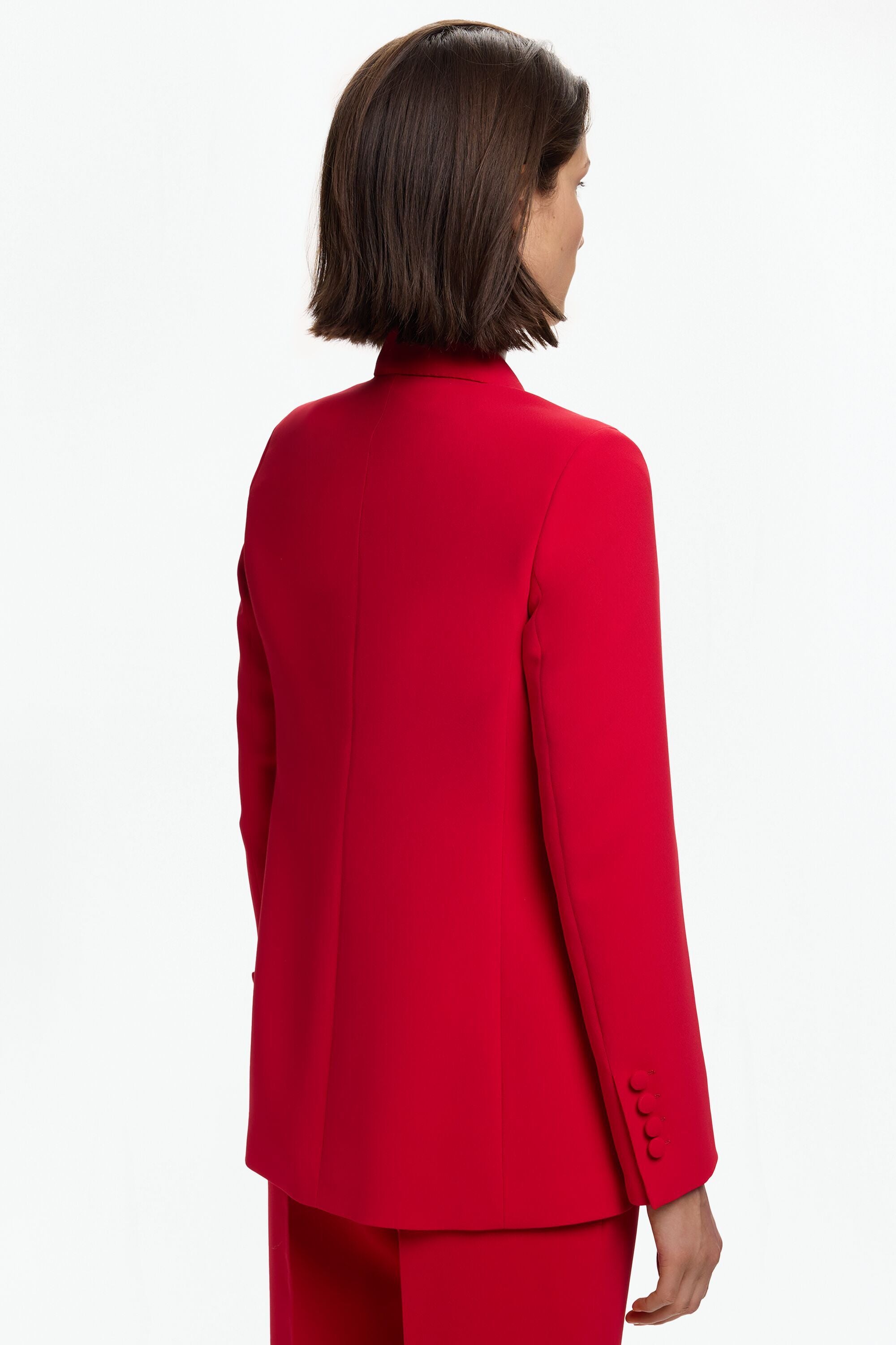 Crepe Double-Breasted Tailored Suit Jacket red - CH Carolina