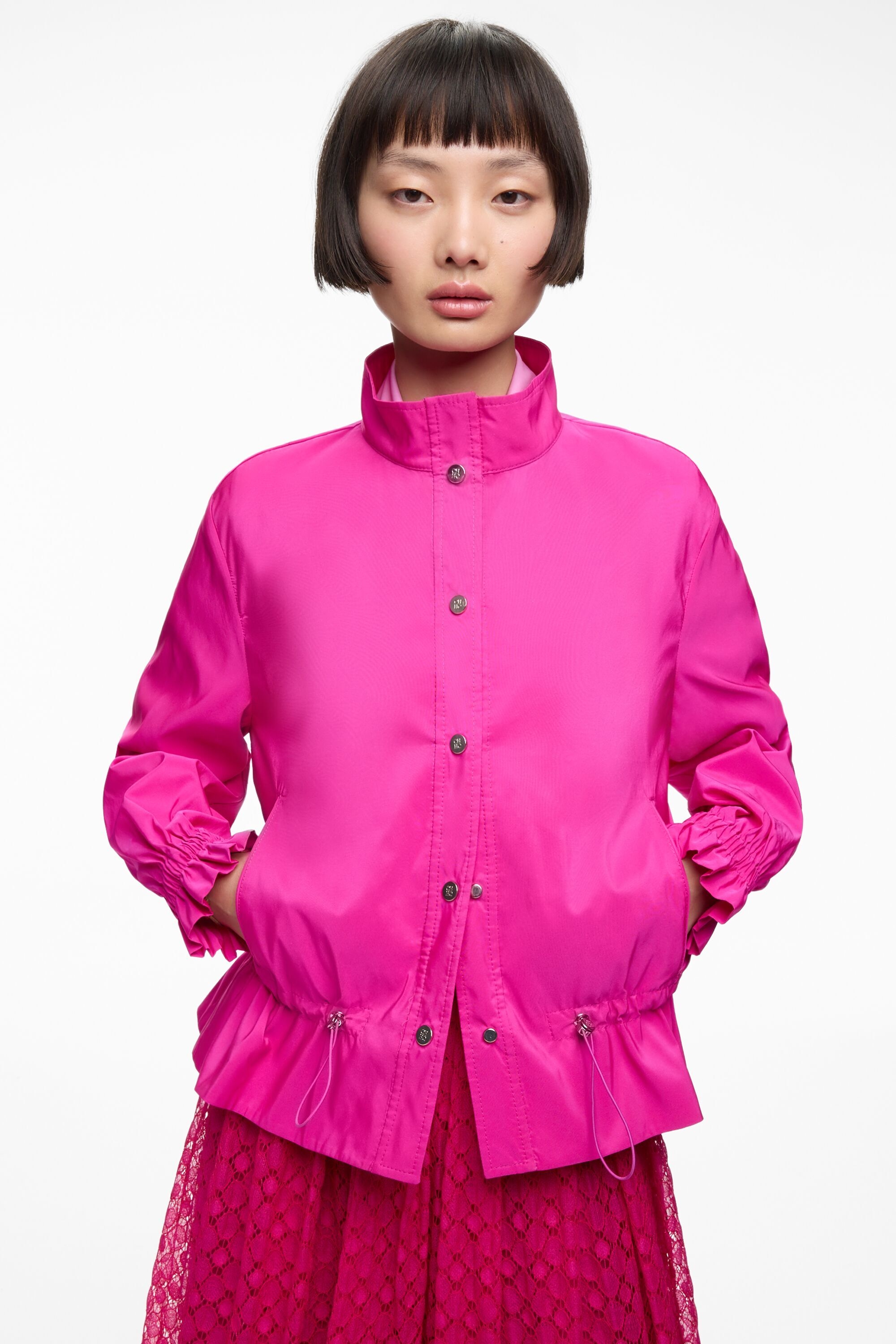 Ruffled Taffeta A-Line Bomber Jacket