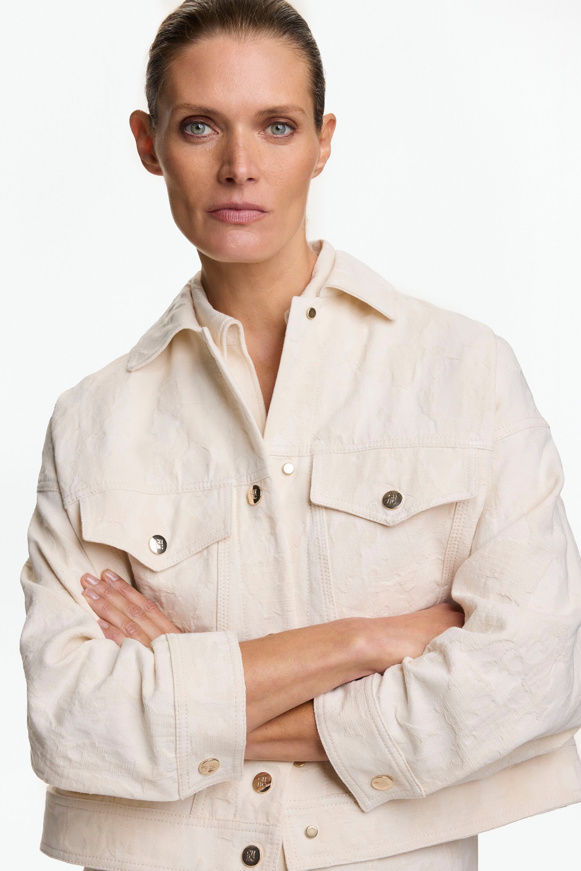 Flowery Cotton Jacquard Oversize Jacket beige - CH Carolina