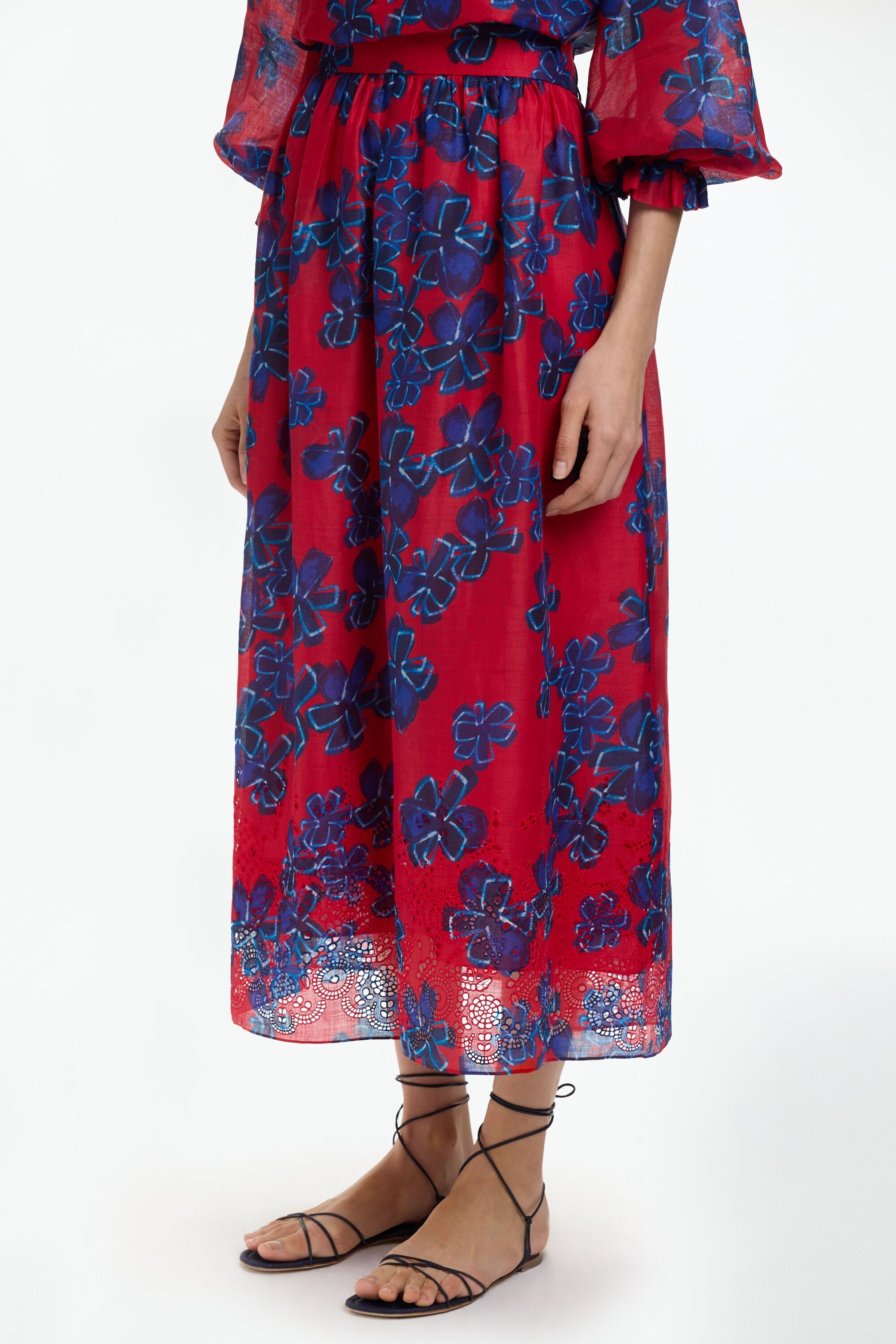 Print Ramie Midi Skirt