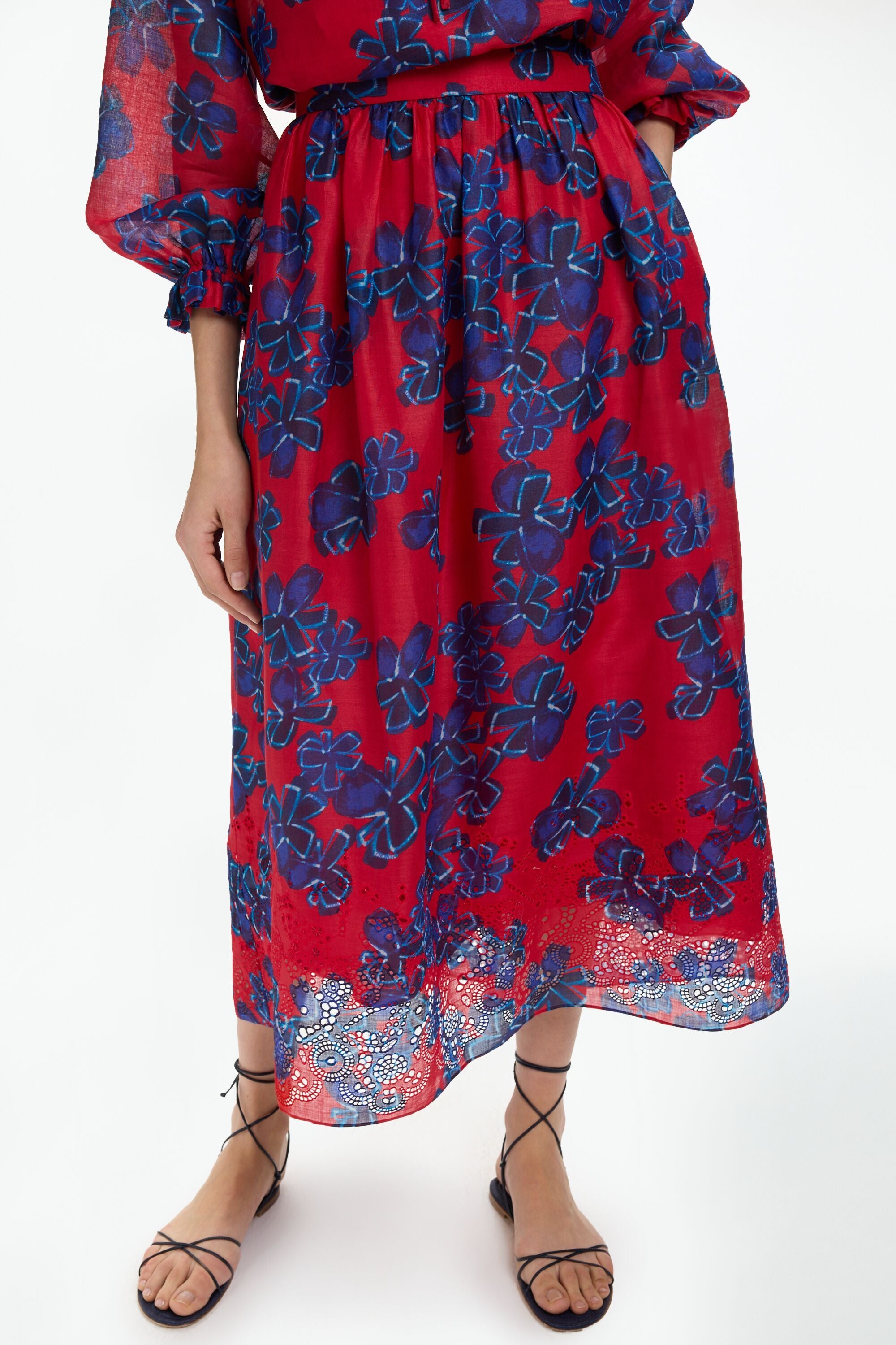 Jasmine Arty Ramie Midi Skirt red/blue - CH Carolina Herrera
