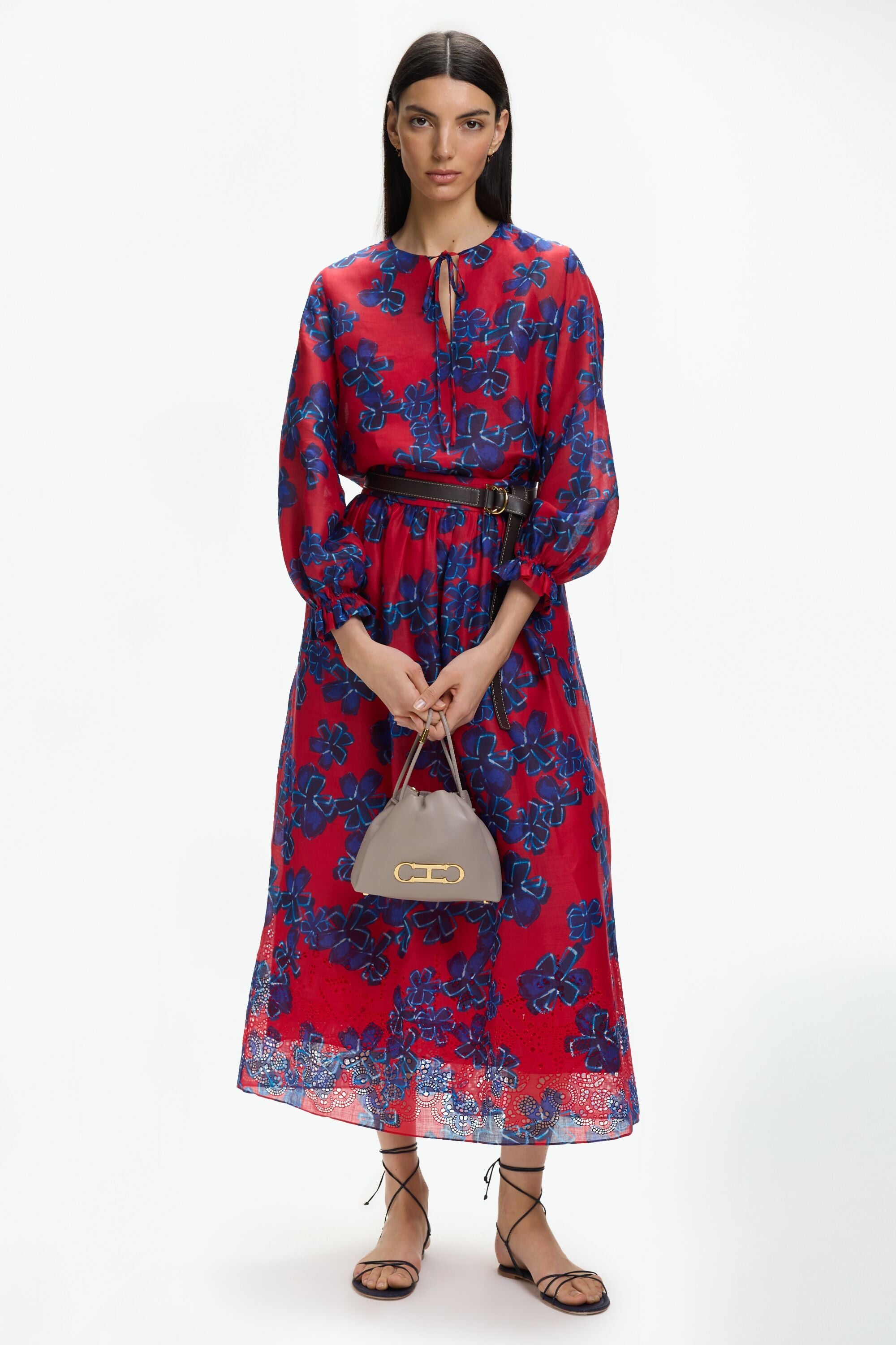 Jasmine Arty Ramie Midi Skirt red/blue - CH Carolina Herrera