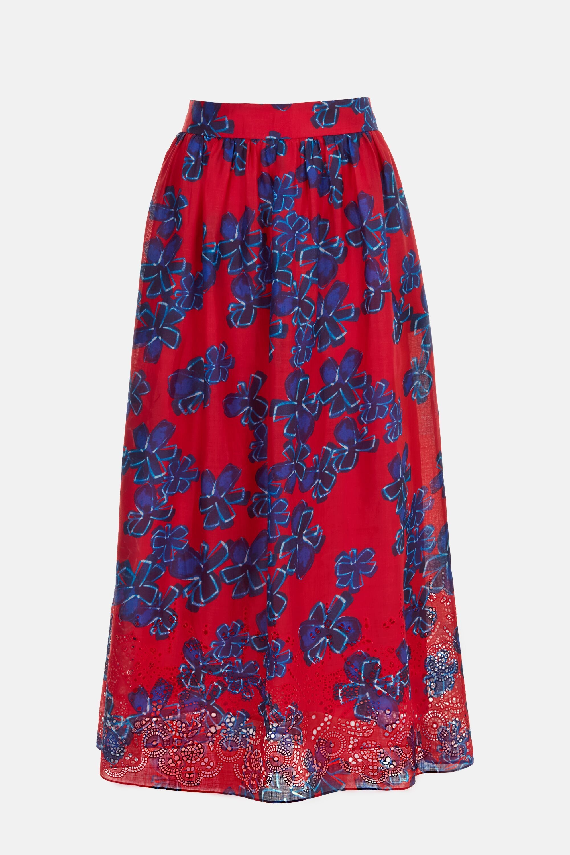 Jasmine Arty Ramie Midi Skirt red/blue - CH Carolina Herrera