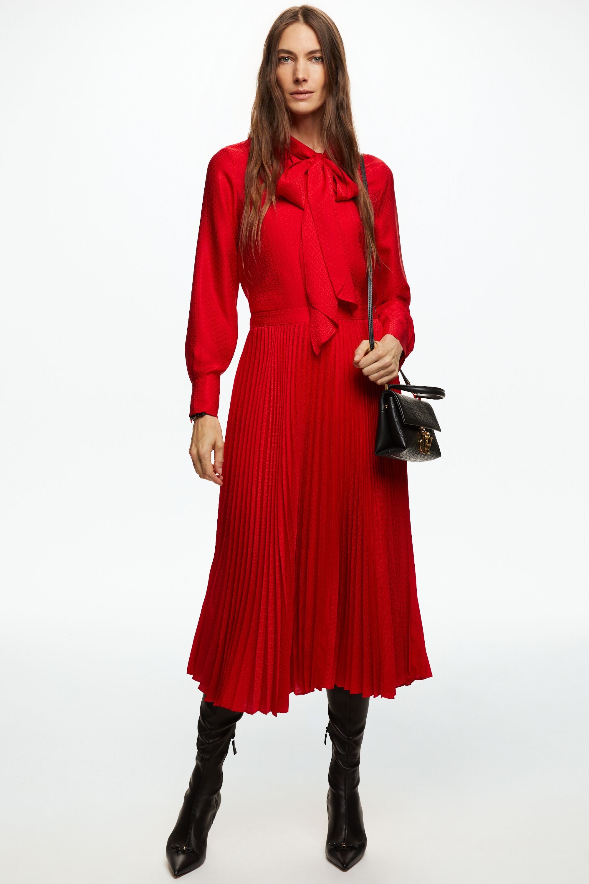 Initials Insignia Silk Jacquard Pleated Skirt red - CH Initials Insignia Silk Jacquard Pleated Skirt red - CH