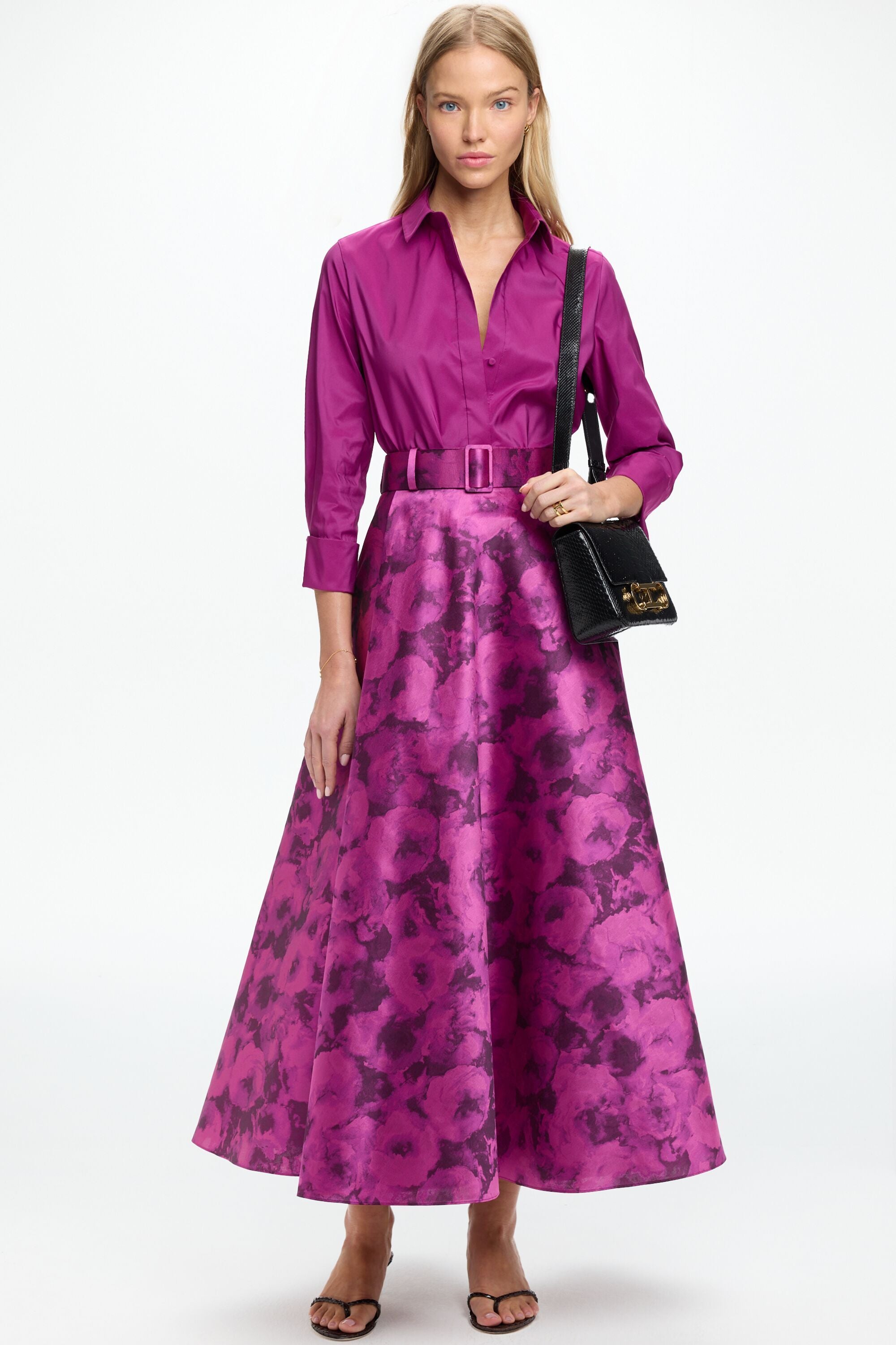 Belt-Detailed Flowery Jacquard Skirt bougainvillea - CH Belt-Detailed Flowery Jacquard Skirt bougainvillea - CH