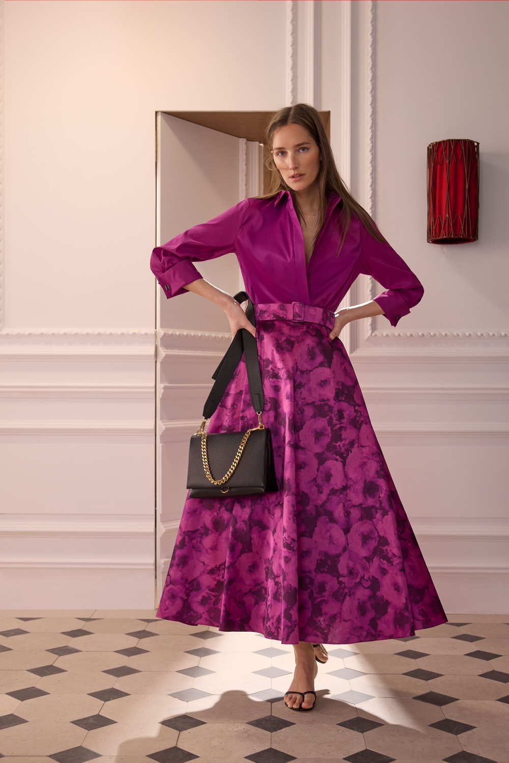 BELT-DETAILED FLOWERY JACQUARD SKIRT