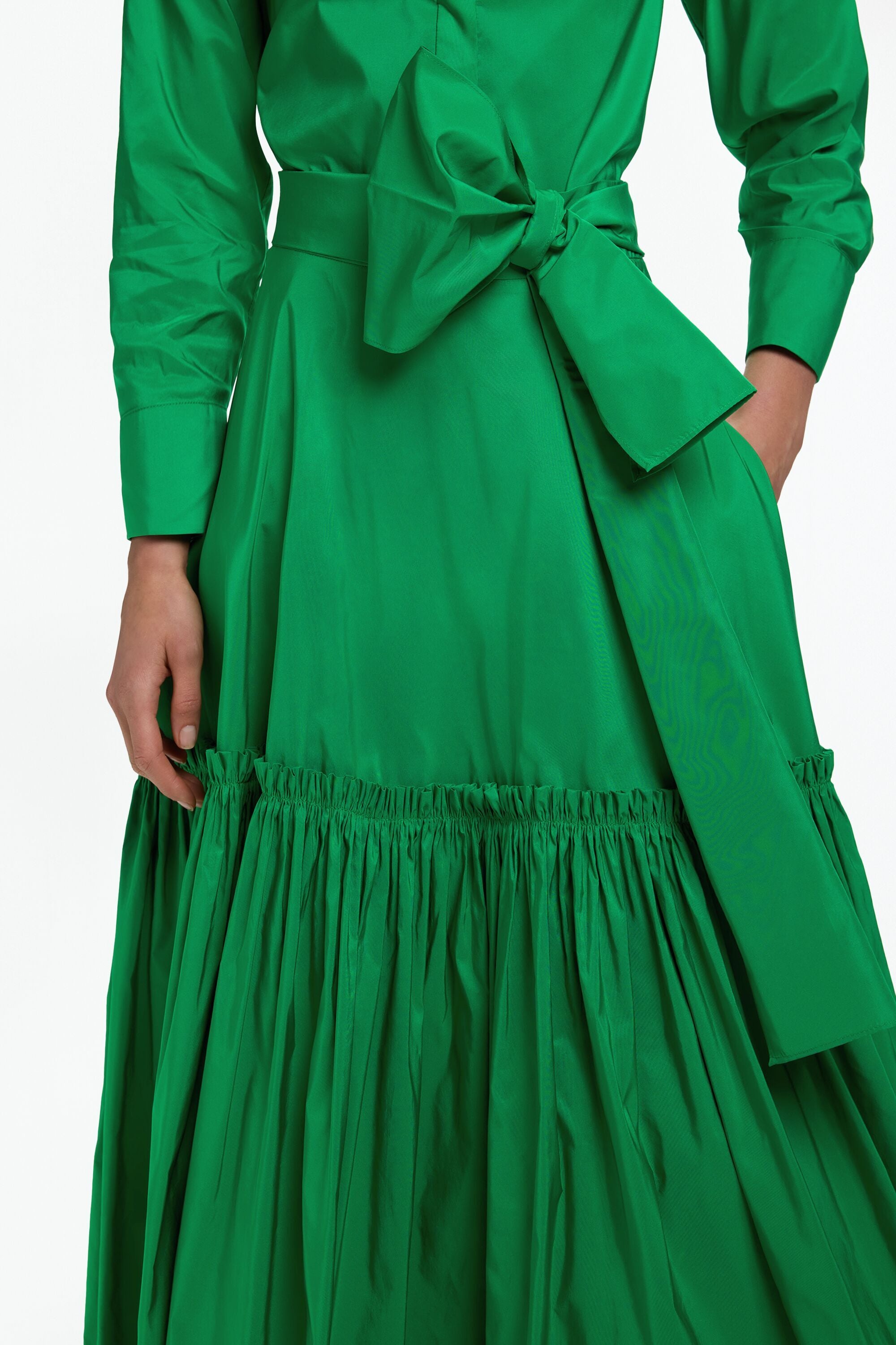 BOTTEGA VENETA ひざ丈スカート 緑 4103924A0041 Ruffled Taffeta Skirt with Bow green - CH Carolina Herrera