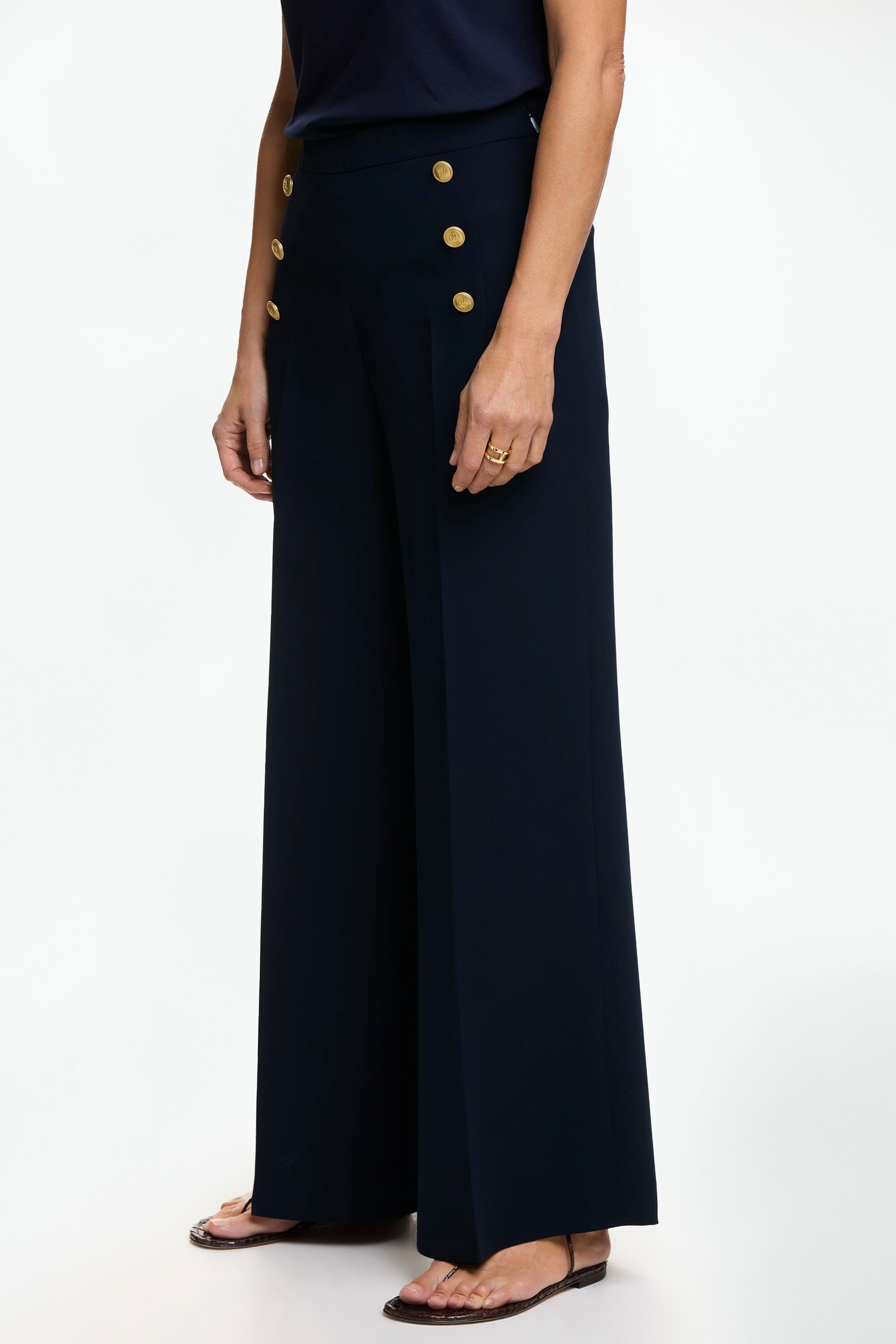 Button-Detailed Crepe Straight-Leg Pants