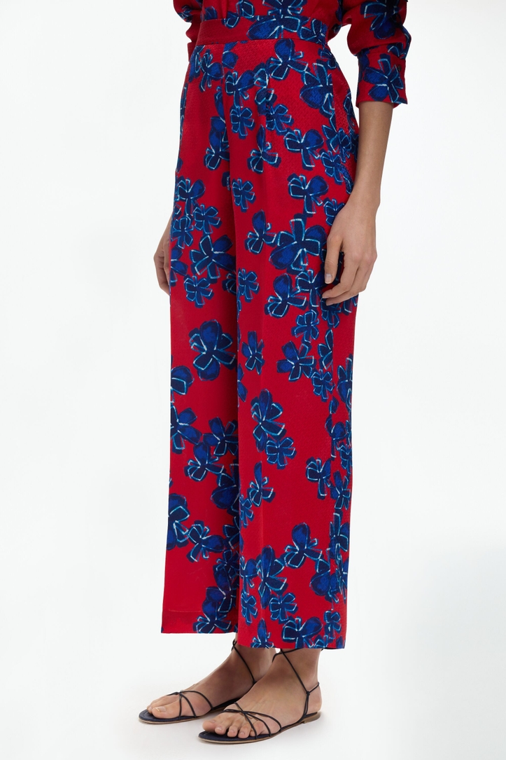 Print Jacquard Crepe de Chine Straight-Leg Pants