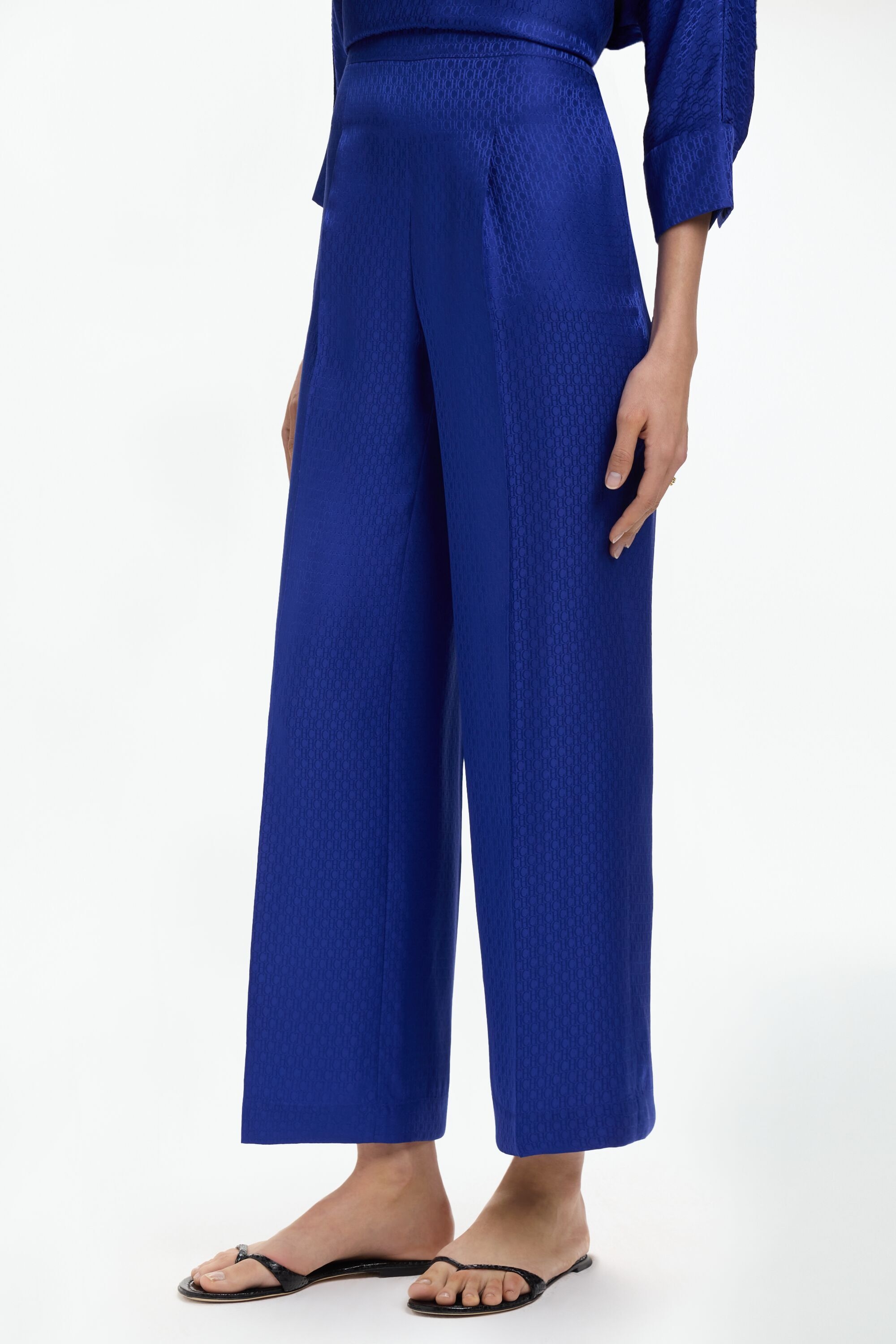 Print Jacquard Crepe de Chine Straight-Leg Pants