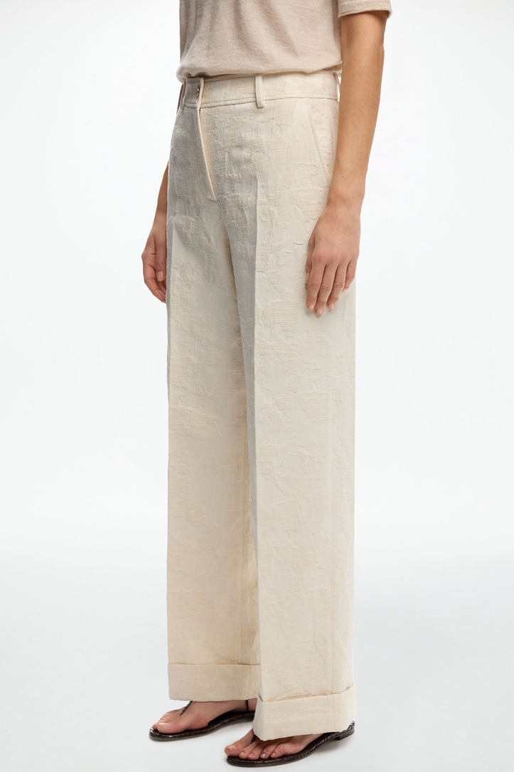 Cotton Jacquard Straight-Leg Pants