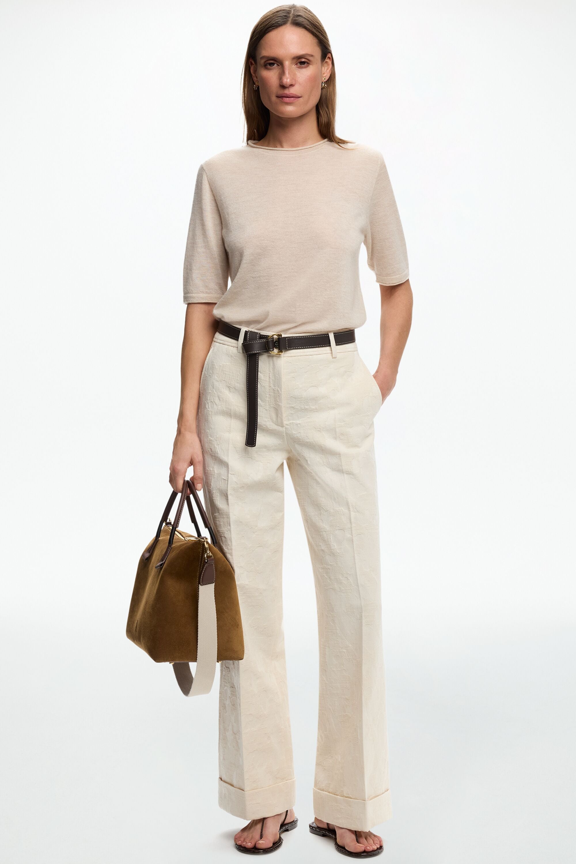Cotton Jacquard Straight-Leg Pants natural - CH Carolina