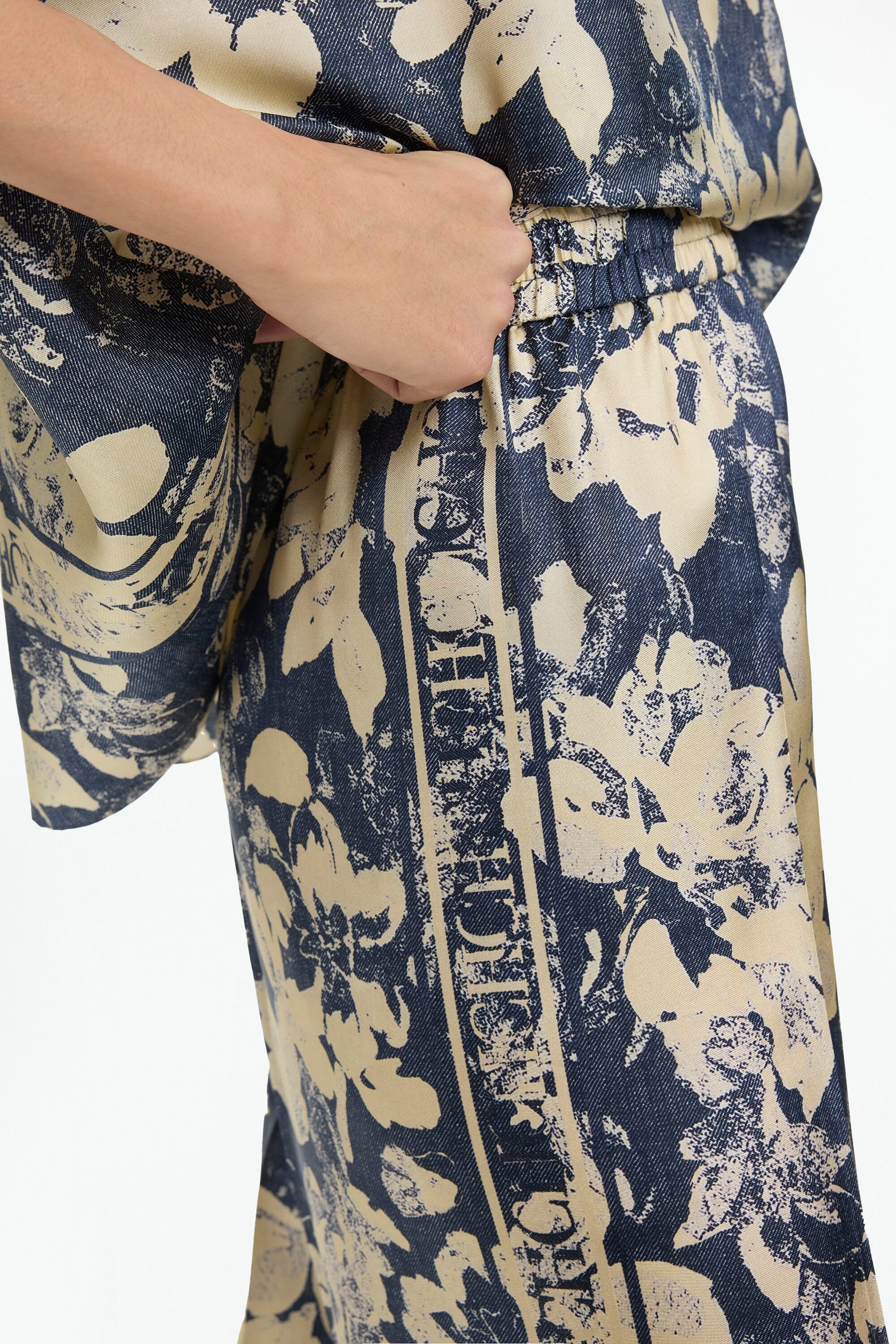 Print Silk Twill Straight-Leg Pyjama Pants blue/beige - CH