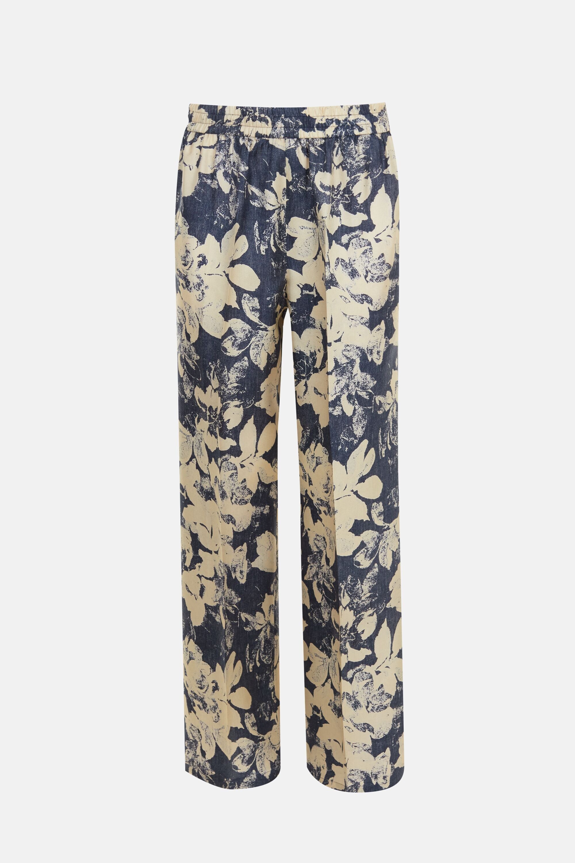 Print Silk Twill Straight-Leg Pyjama Pants blue/beige - CH