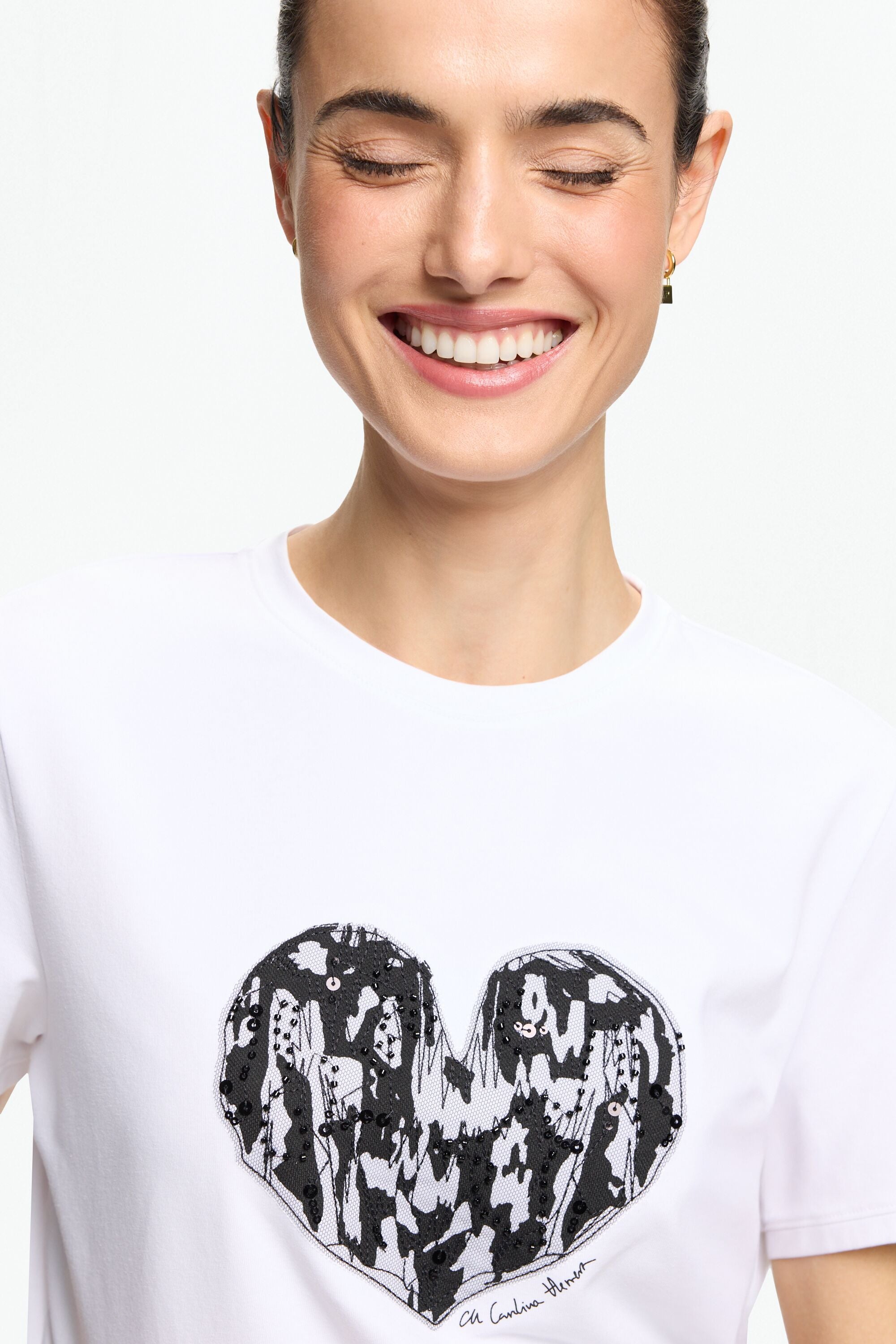 ♡さま専用 HEART TULLE T-SHIRT(ホワイト) T-Shirt with Tulle and Print Heart white - CH Carolina