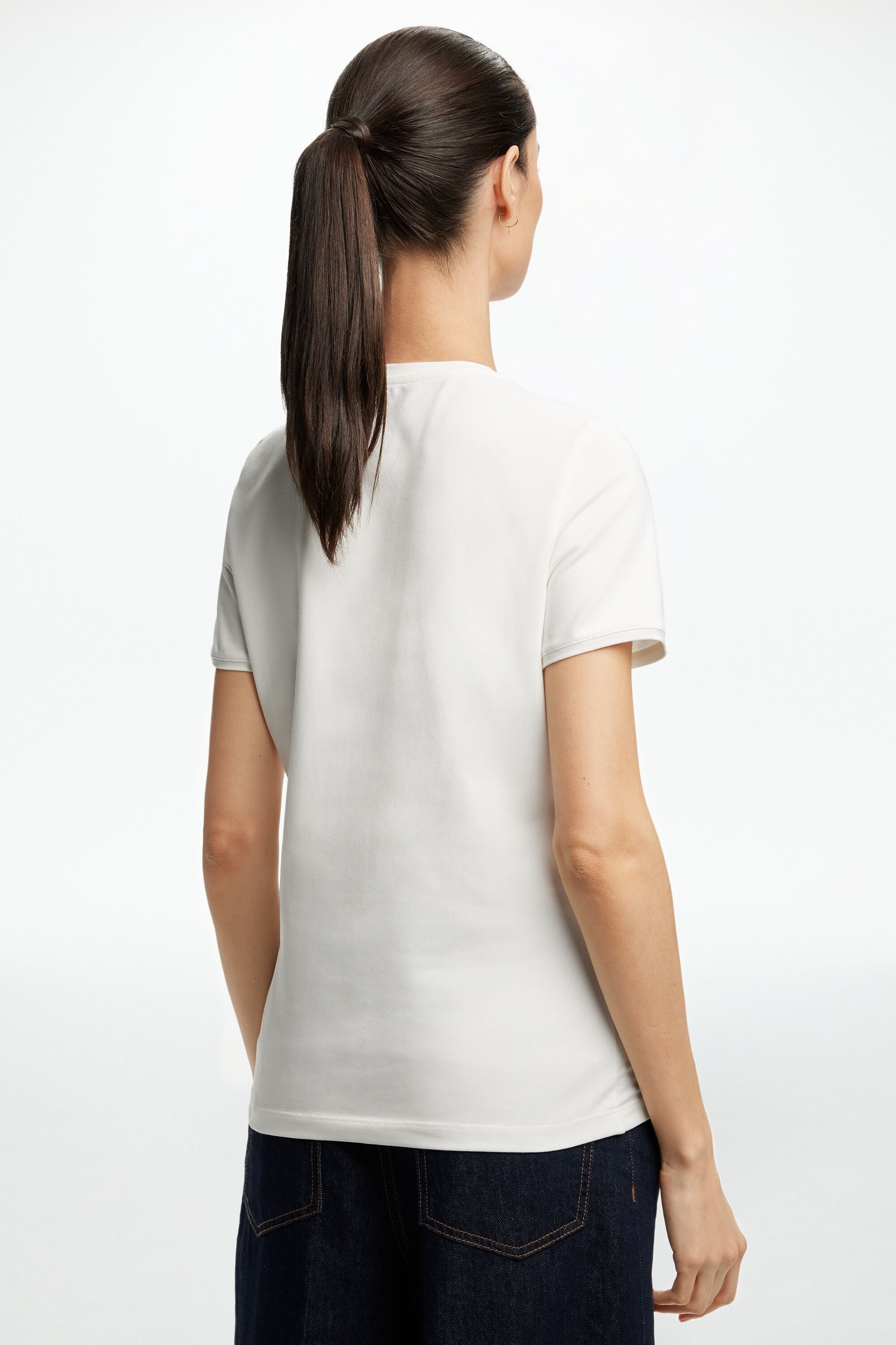 Pearl-Detailed Denim Flowers T-Shirt ivory - CH Carolina