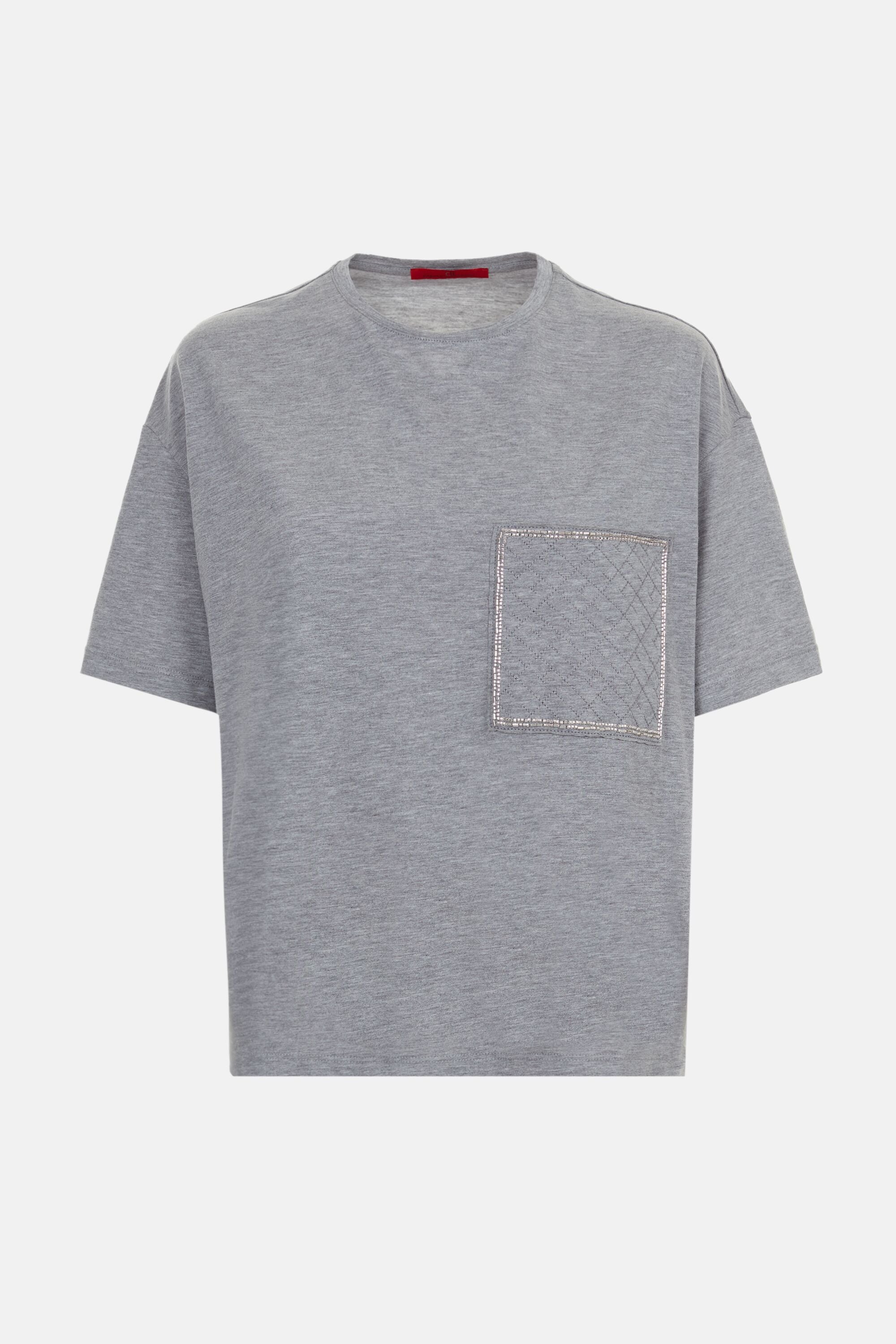 Oversize T-Shirt with CH 2020 Patch and Beads gray - CH Oversize T-Shirt with CH 2020 Patch and Beads gray - CH