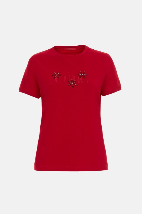 EMBROIDERED CH T-SHIRT WITH RHINESTONES