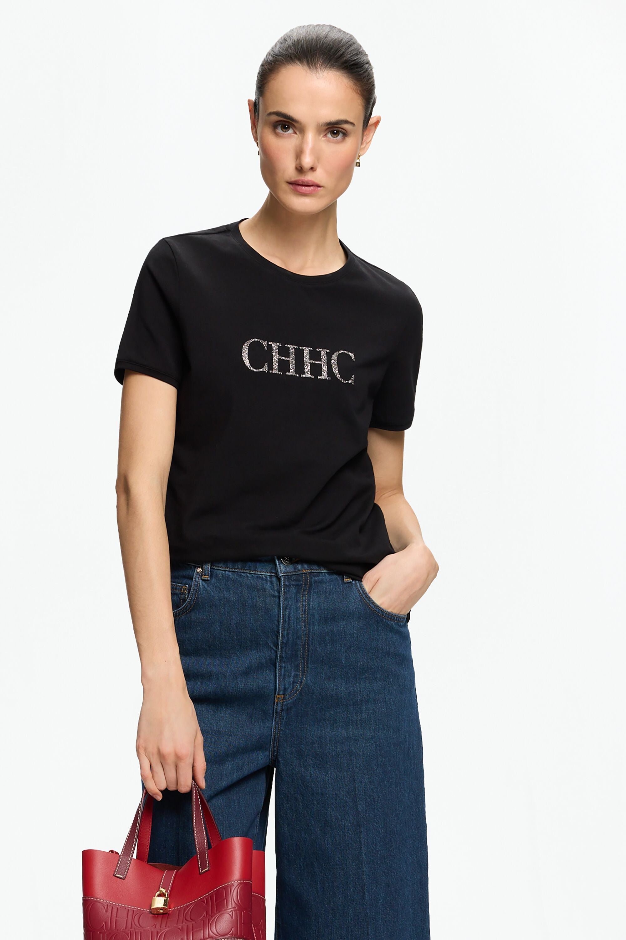CH T-Shirt with Crystals black - CH Carolina Herrera United