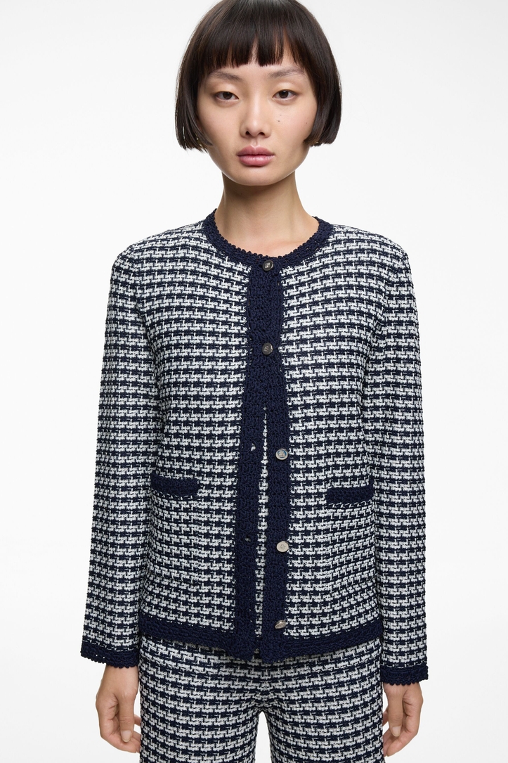 Geometric Jacquard Straight-Fit Jacket with Crochet