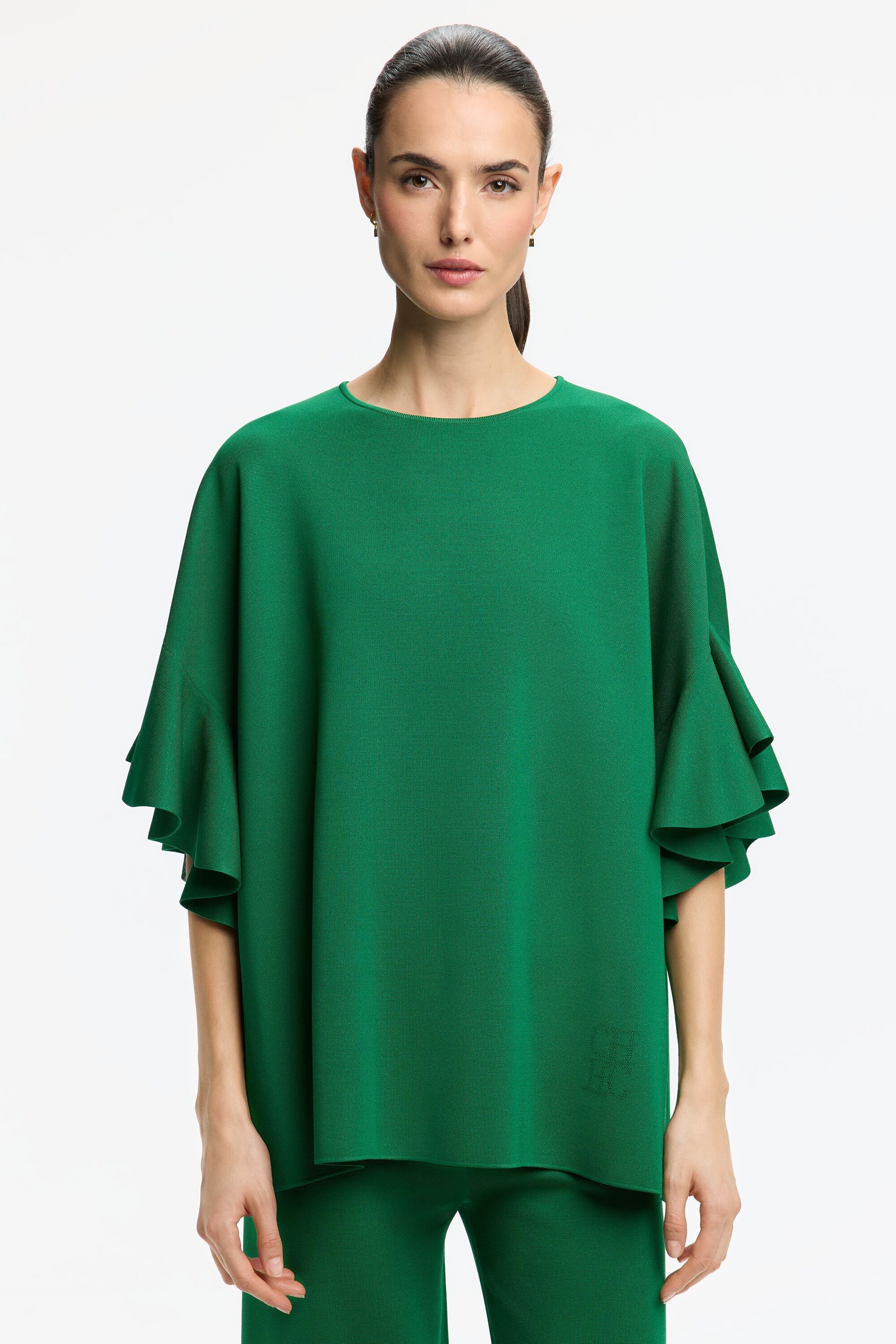 Ruffled Knit Oversize Poncho