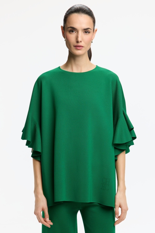 RUFFLED KNIT OVERSIZE PONCHO