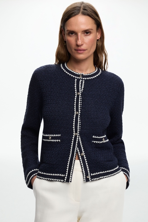 TEXTURED KNIT STRAIGHT-FIT JACKET WITH CROCHET