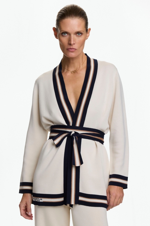 DOUBLE-FACED SILK STRAIGHT-FIT CARDIGAN WITH BELT