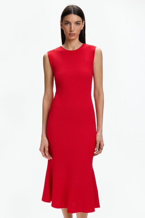 SLEEVELESS KNIT FITTED MIDI DRESS