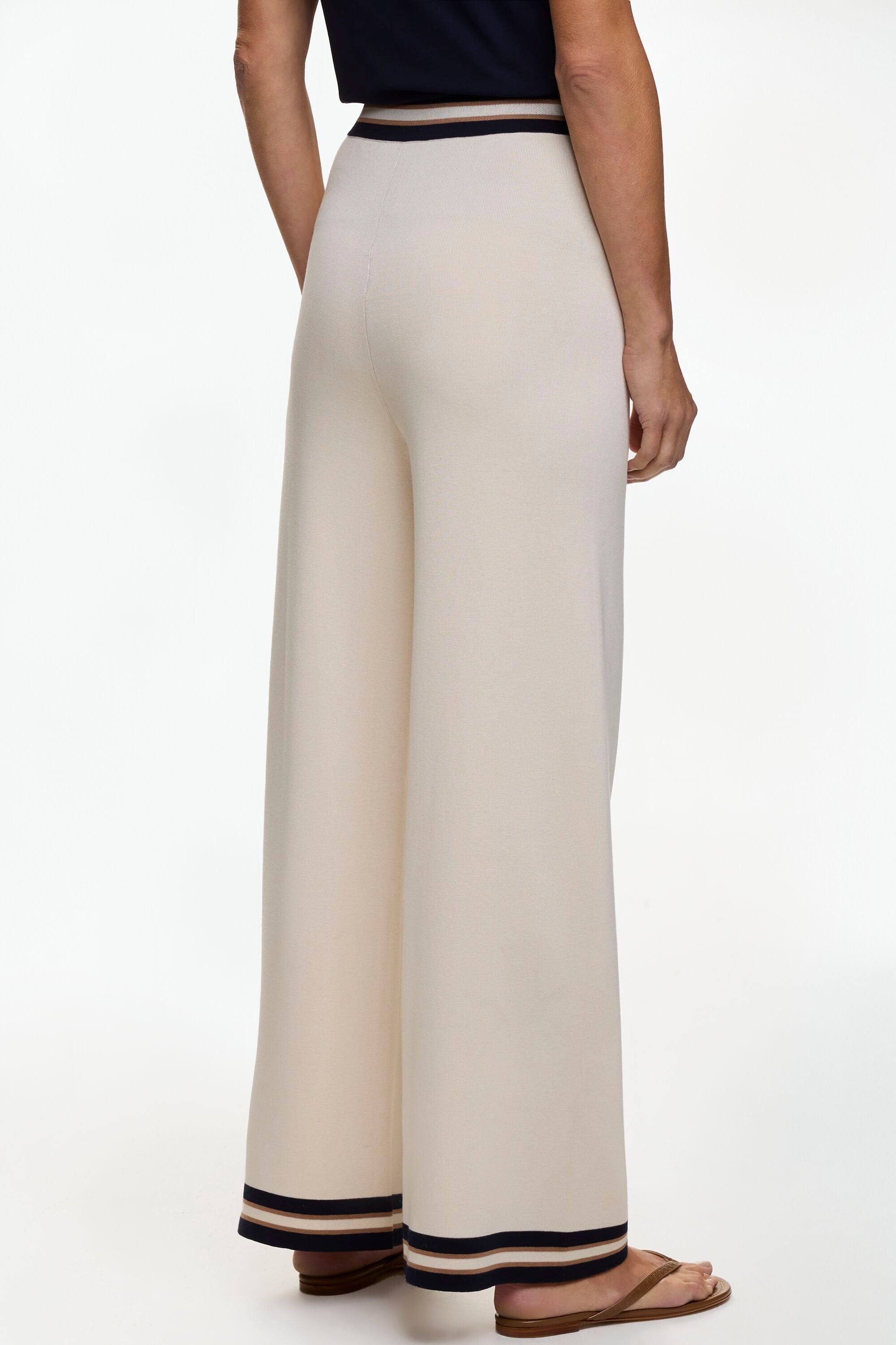 Double-Faced Silk Straight-Leg Pants beige/navy - CH