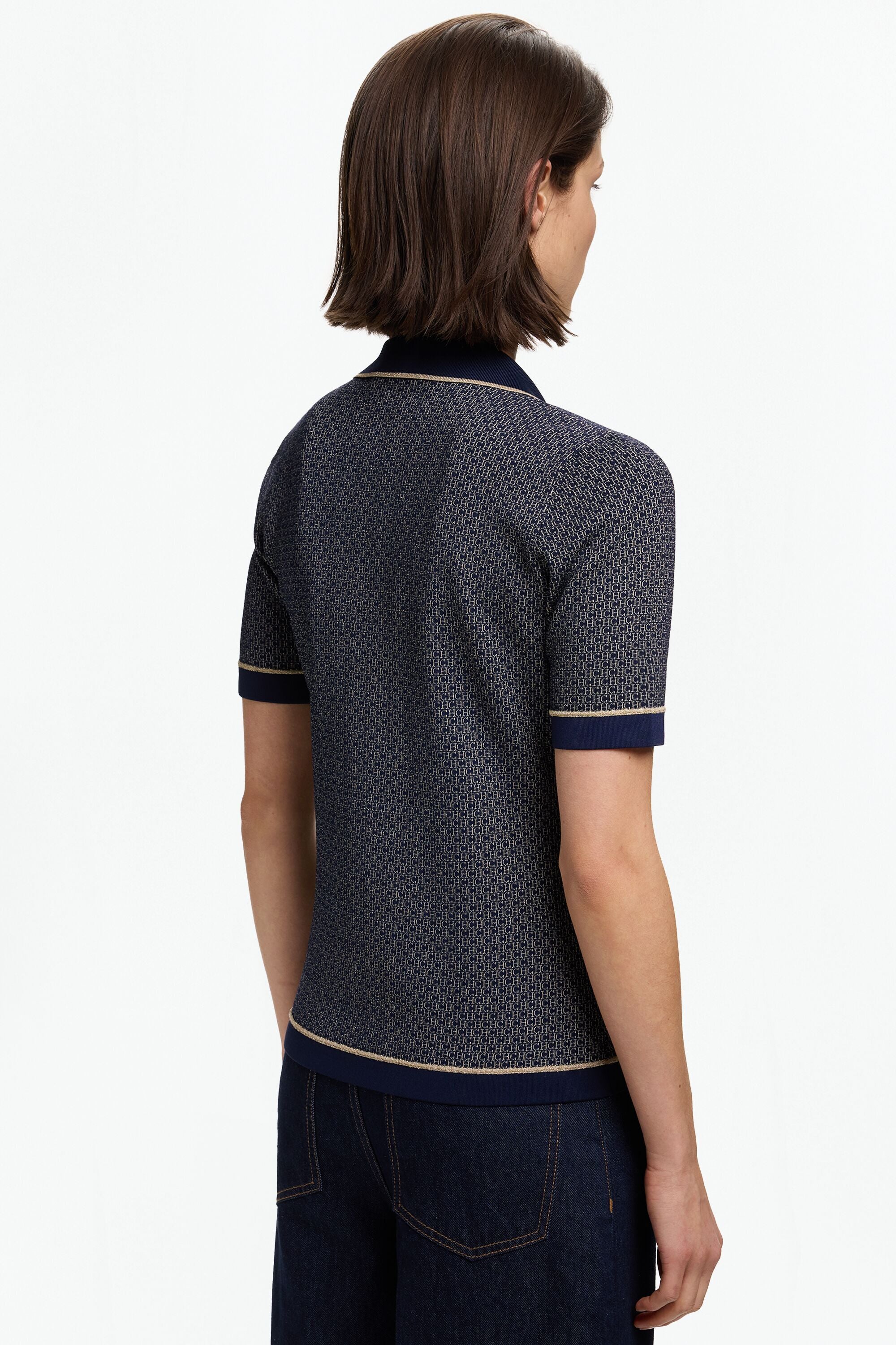 CH Jacquard Fitted Polo Shirt navy - CH Carolina Herrera