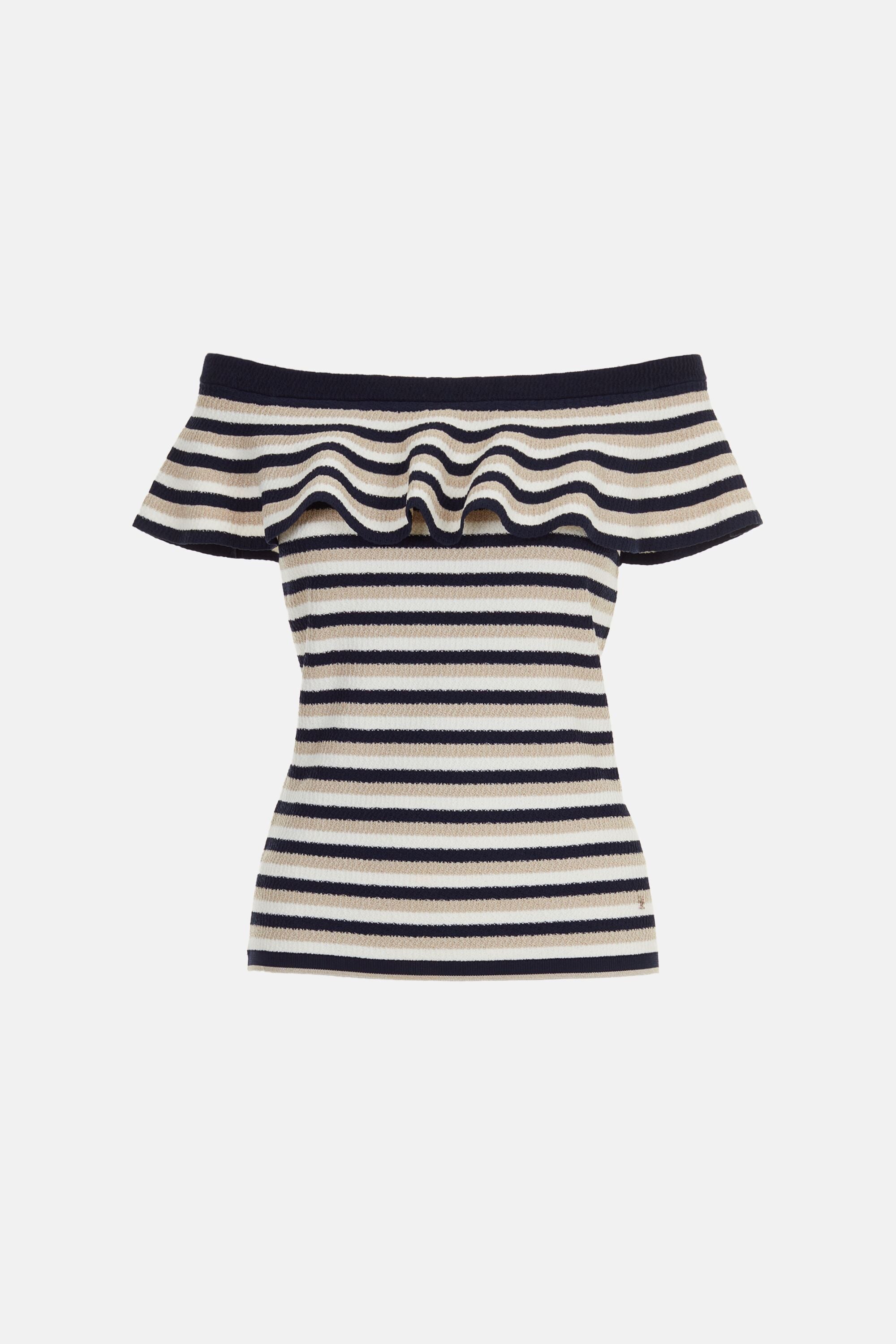 Off-The-Shoulder Striped Knit Fitted Top navy/ivory - CH