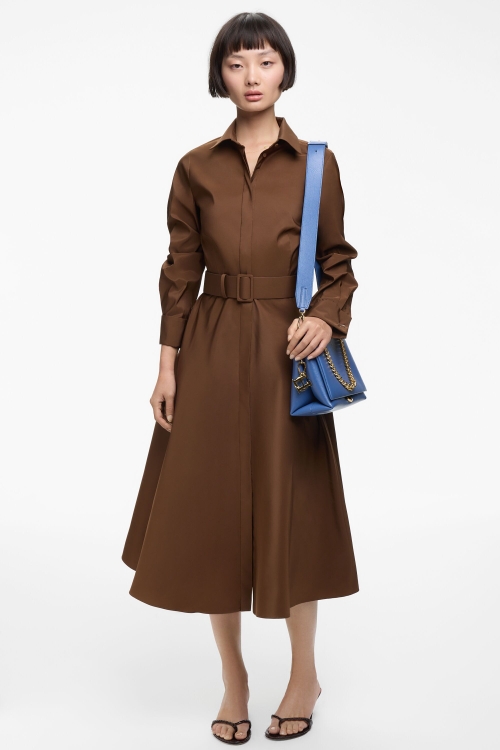 BELT-DETAILED TAFFETA MIDI SHIRT DRESS