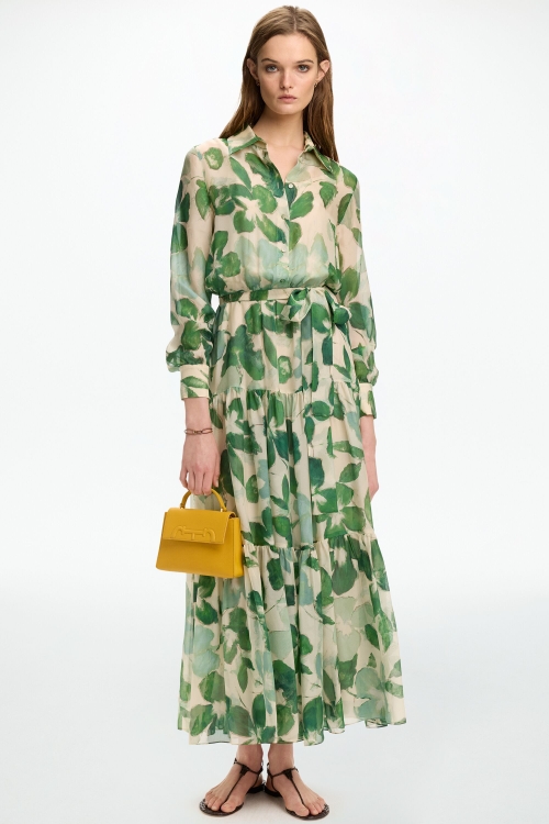 PRINT SILK CHIFFON SHIRT DRESS