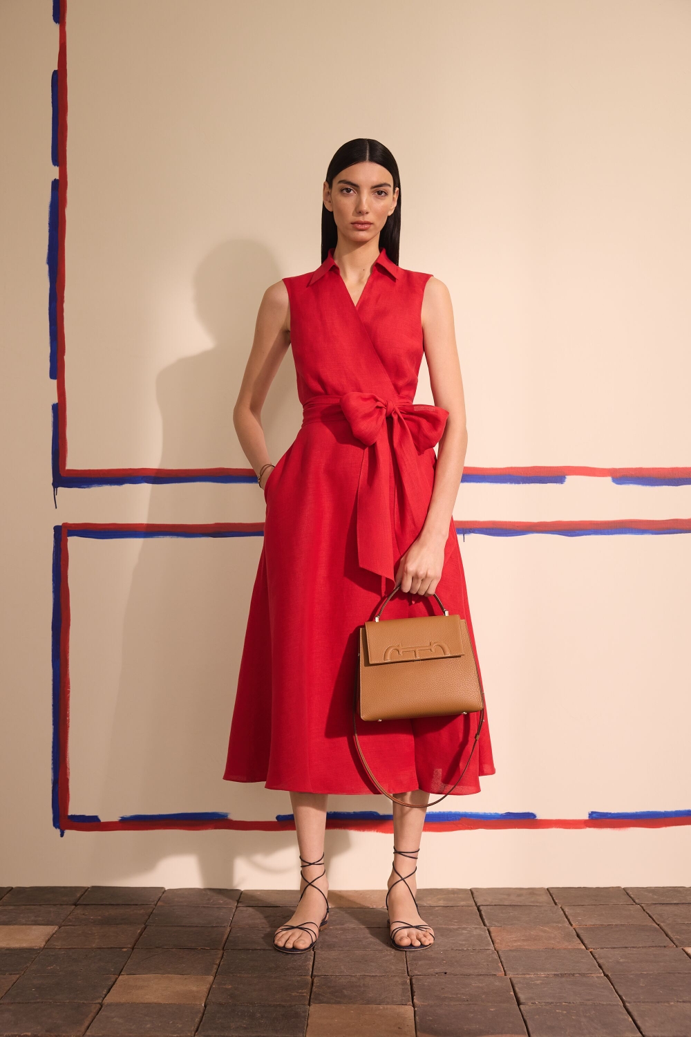 BOW-DETAILED LINEN WRAP SHIRT DRESS