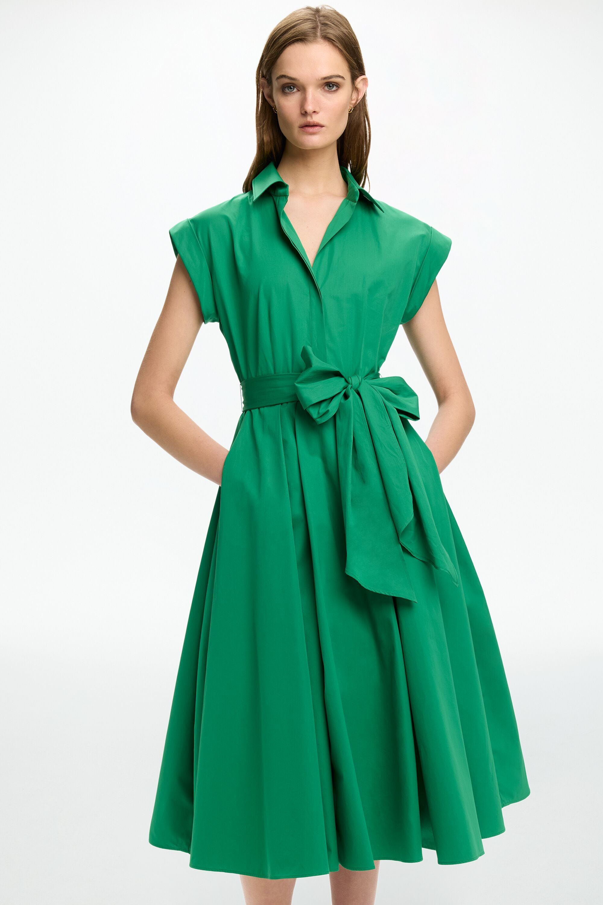 Poplin Shirt Dress with Belt green - CH Carolina Herrera