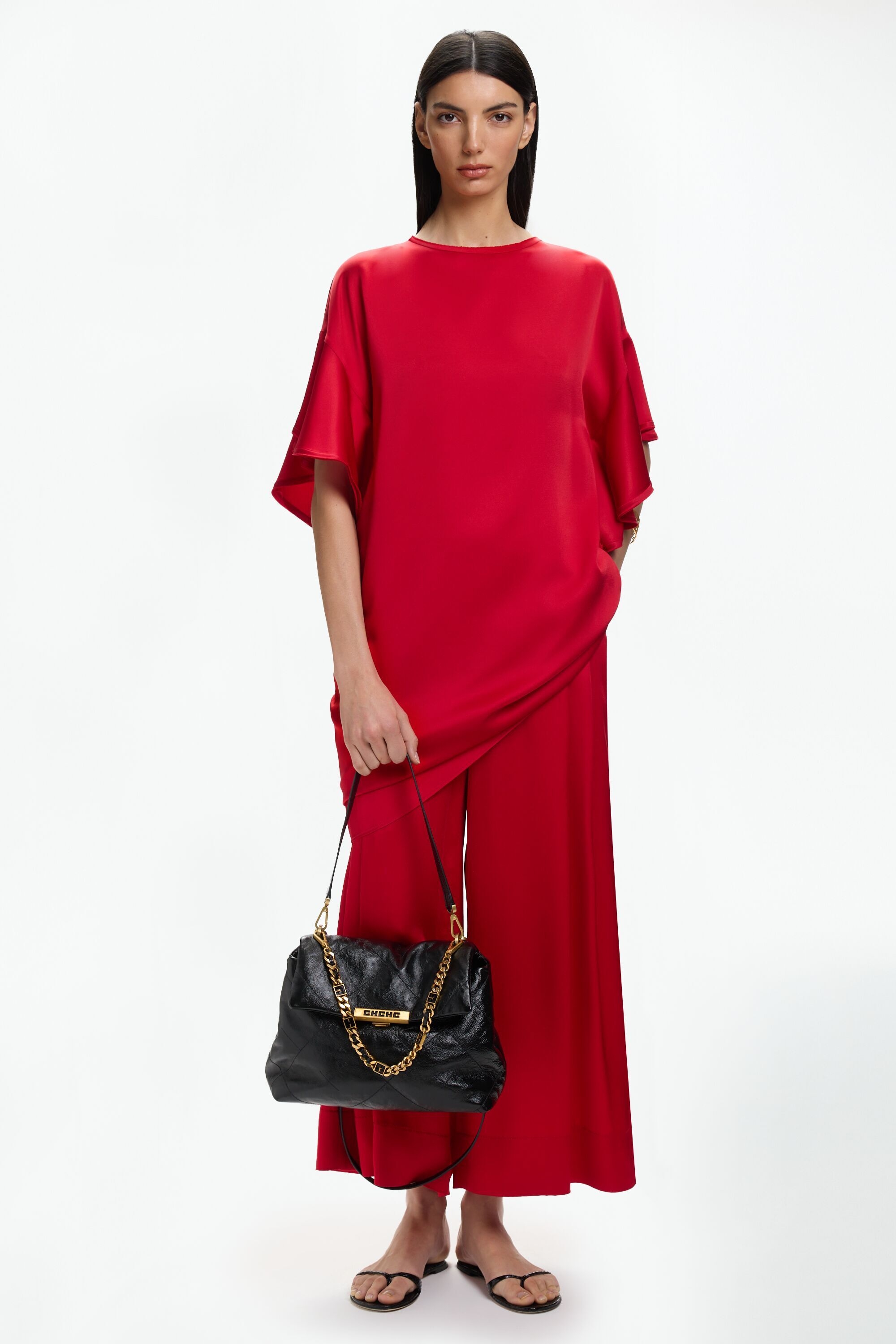 Ruffled Satin Crepe Oversize Dress