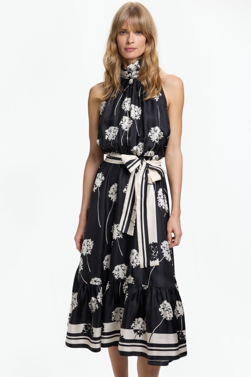 JASMINE BIZNAGA PRINT SILK TWILL HALTER DRESS