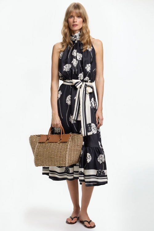 VESTIDO HALTER DE TWILL DE SEDA ESTAMPADO JASMINE BIZNAGA